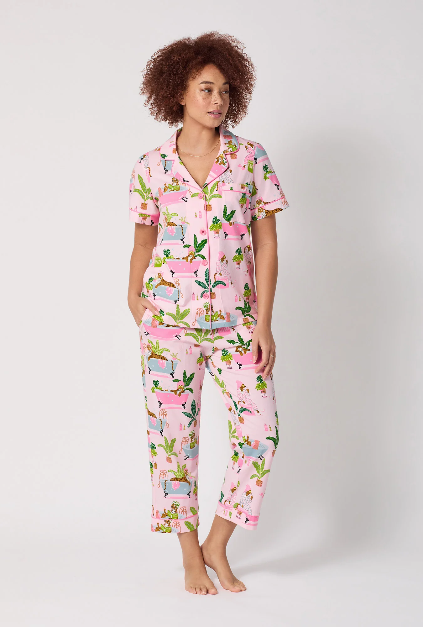 Spa Day Short Sleeve Classic Stretch Jersey Cropped Pj Set - Image 2