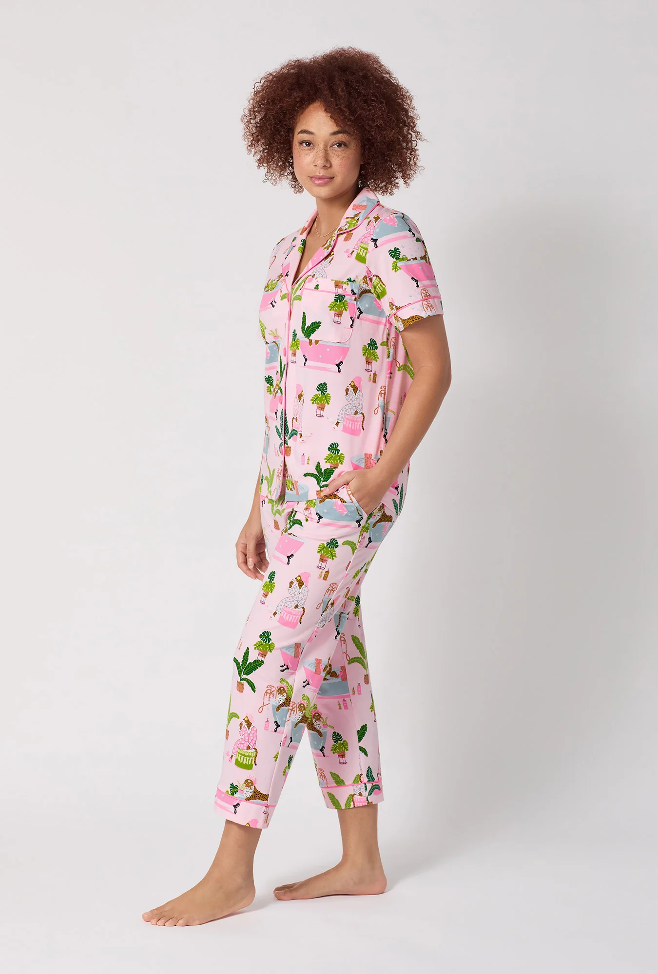 Spa Day Short Sleeve Classic Stretch Jersey Cropped Pj Set - Image 3