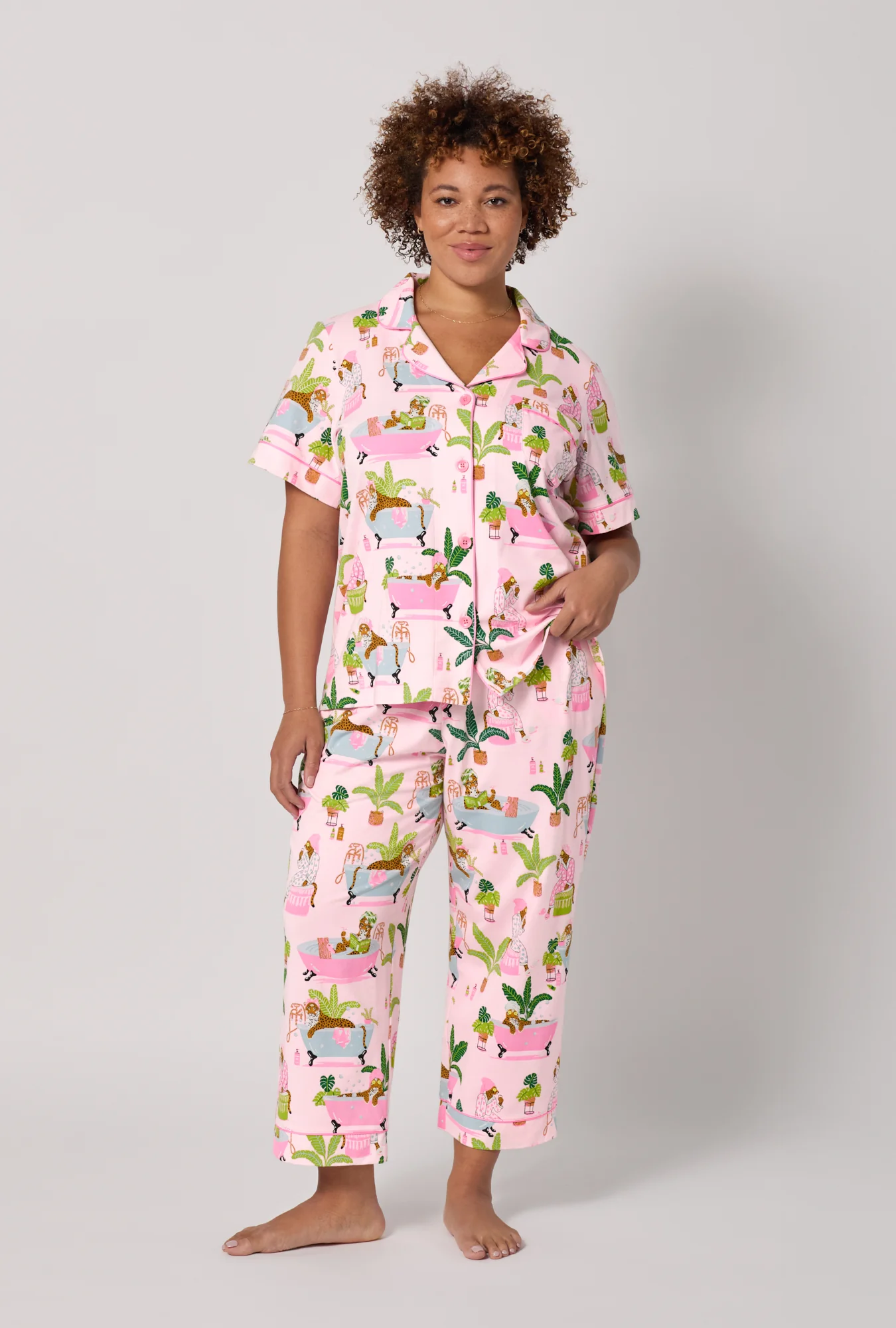 Spa Day Short Sleeve Classic Stretch Jersey Cropped Pj Set - Image 4