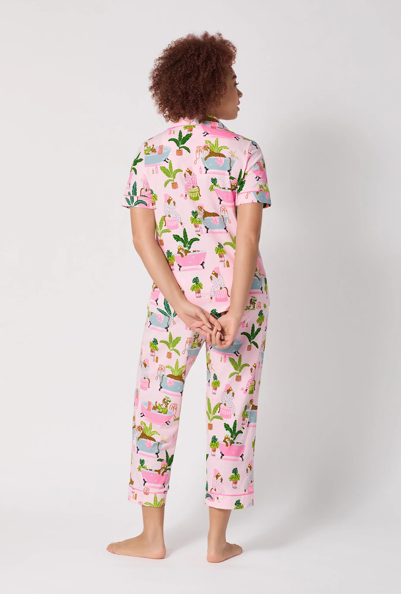 Spa Day Short Sleeve Classic Stretch Jersey Cropped Pj Set - Image 5