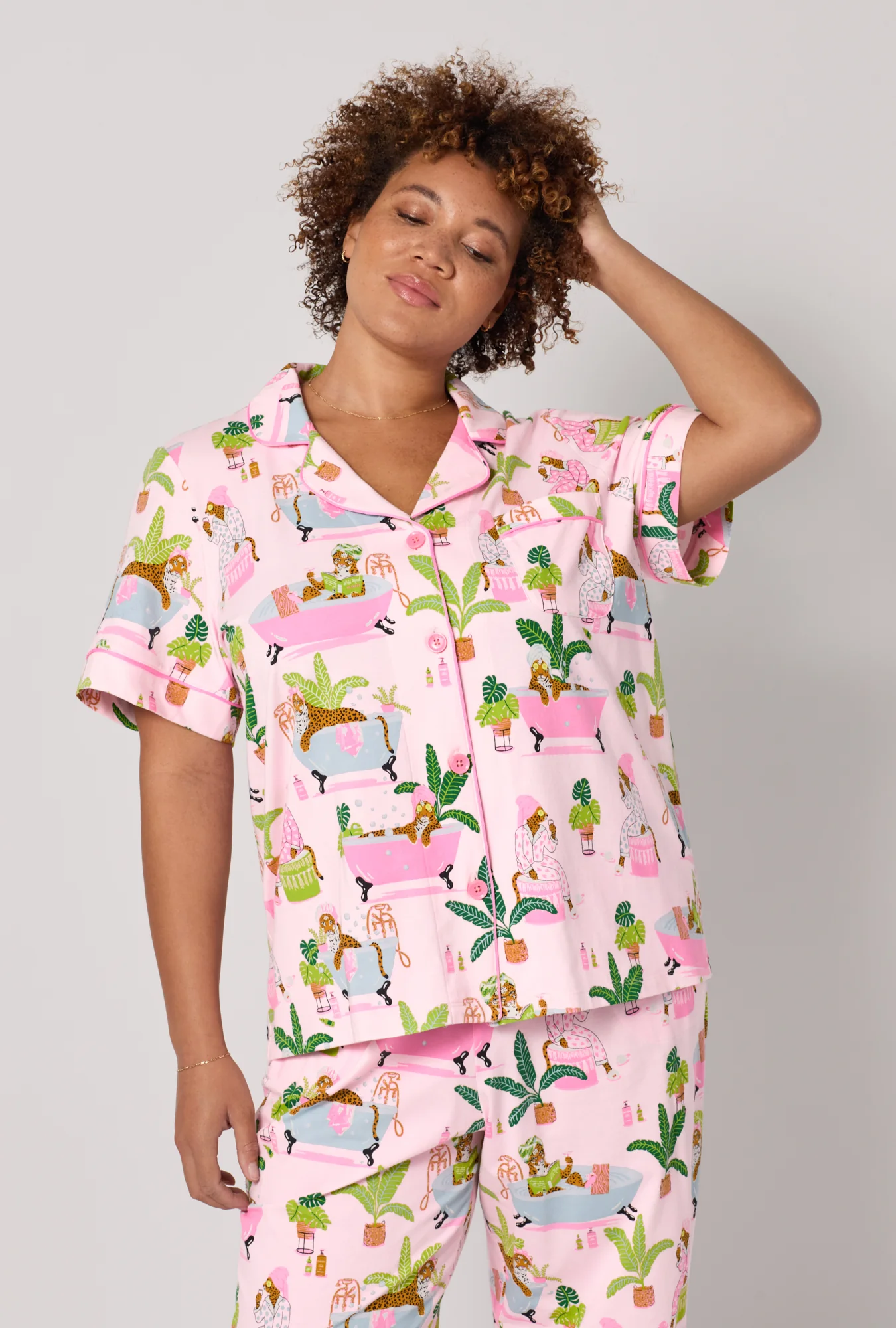Spa Day Short Sleeve Classic Stretch Jersey Cropped Pj Set - Image 6