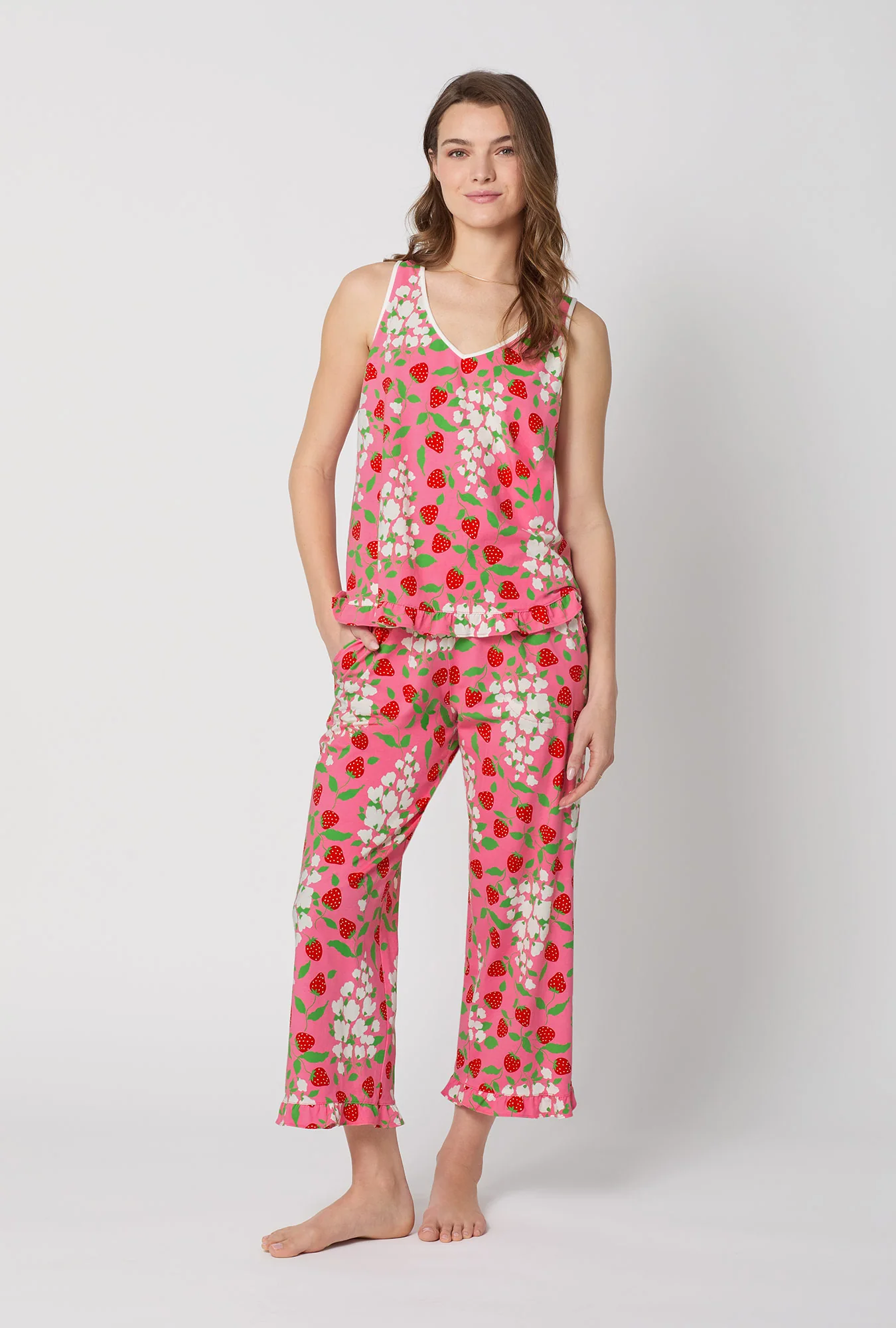 Spring Berry Ruffle Tank Stretch Jersey Cropped Pj Set