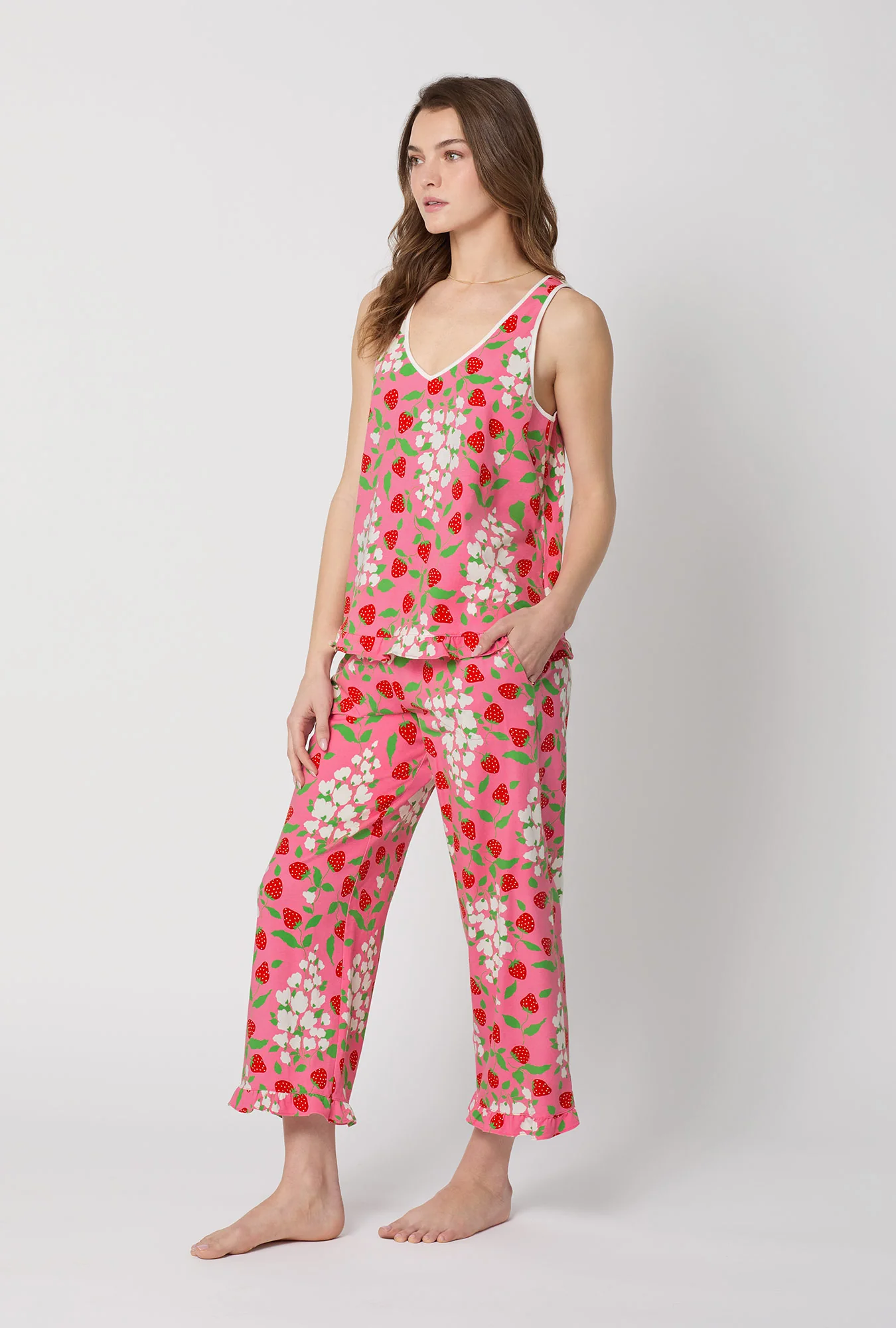 Spring Berry Ruffle Tank Stretch Jersey Cropped Pj Set - Image 2