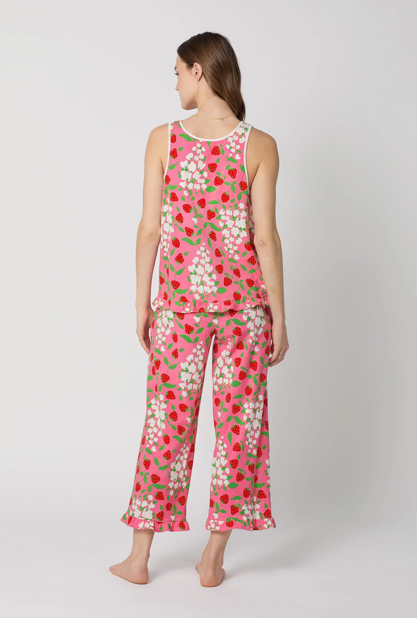 Spring Berry Ruffle Tank Stretch Jersey Cropped Pj Set - Image 4