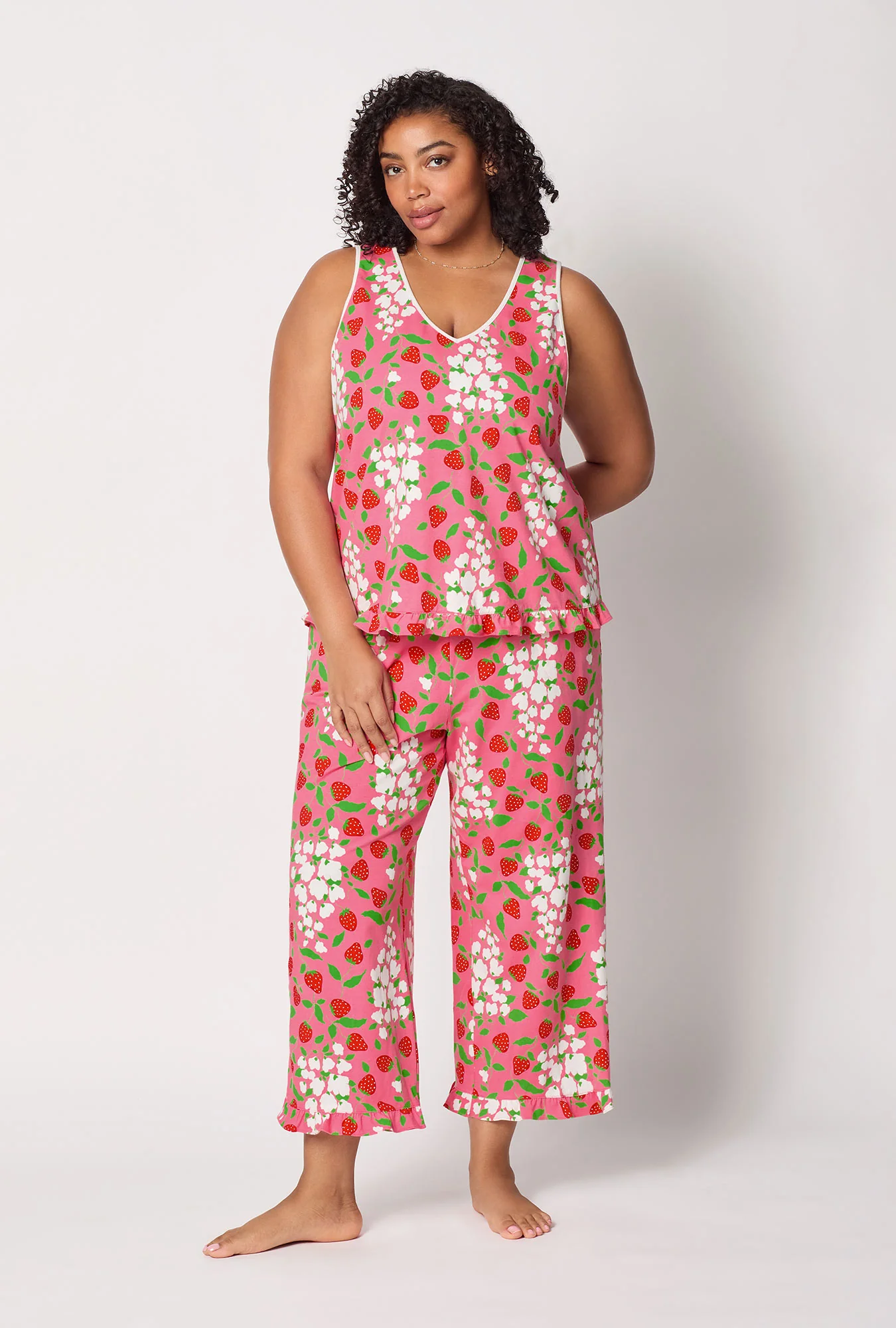 Spring Berry Ruffle Tank Stretch Jersey Cropped Pj Set - Image 5