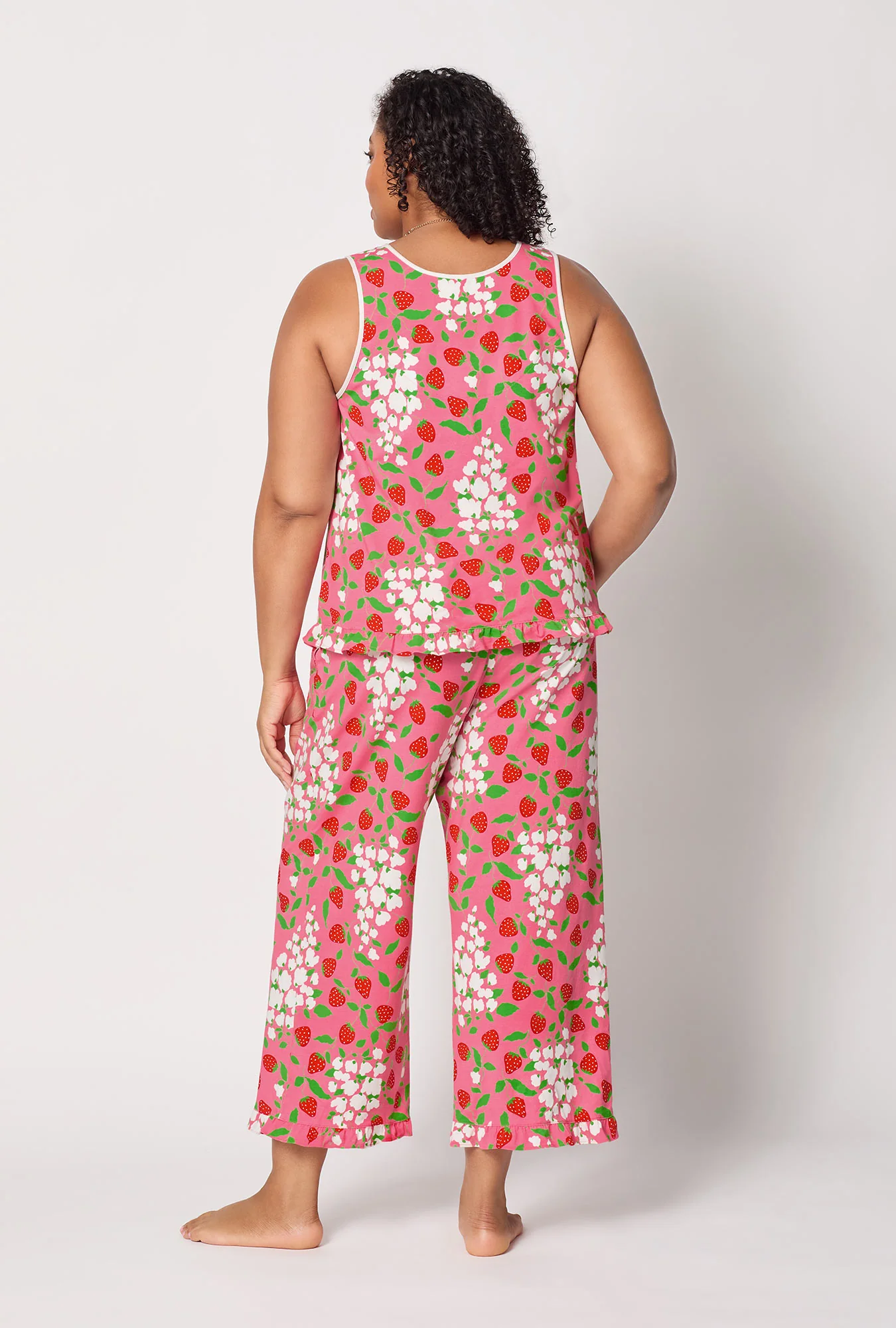 Spring Berry Ruffle Tank Stretch Jersey Cropped Pj Set - Image 6