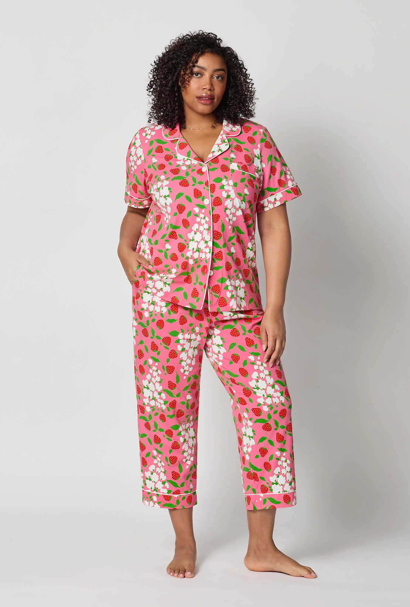 Spring Berry Short Sleeve Classic Stretch Jersey Cropped Pj Set - Image 4
