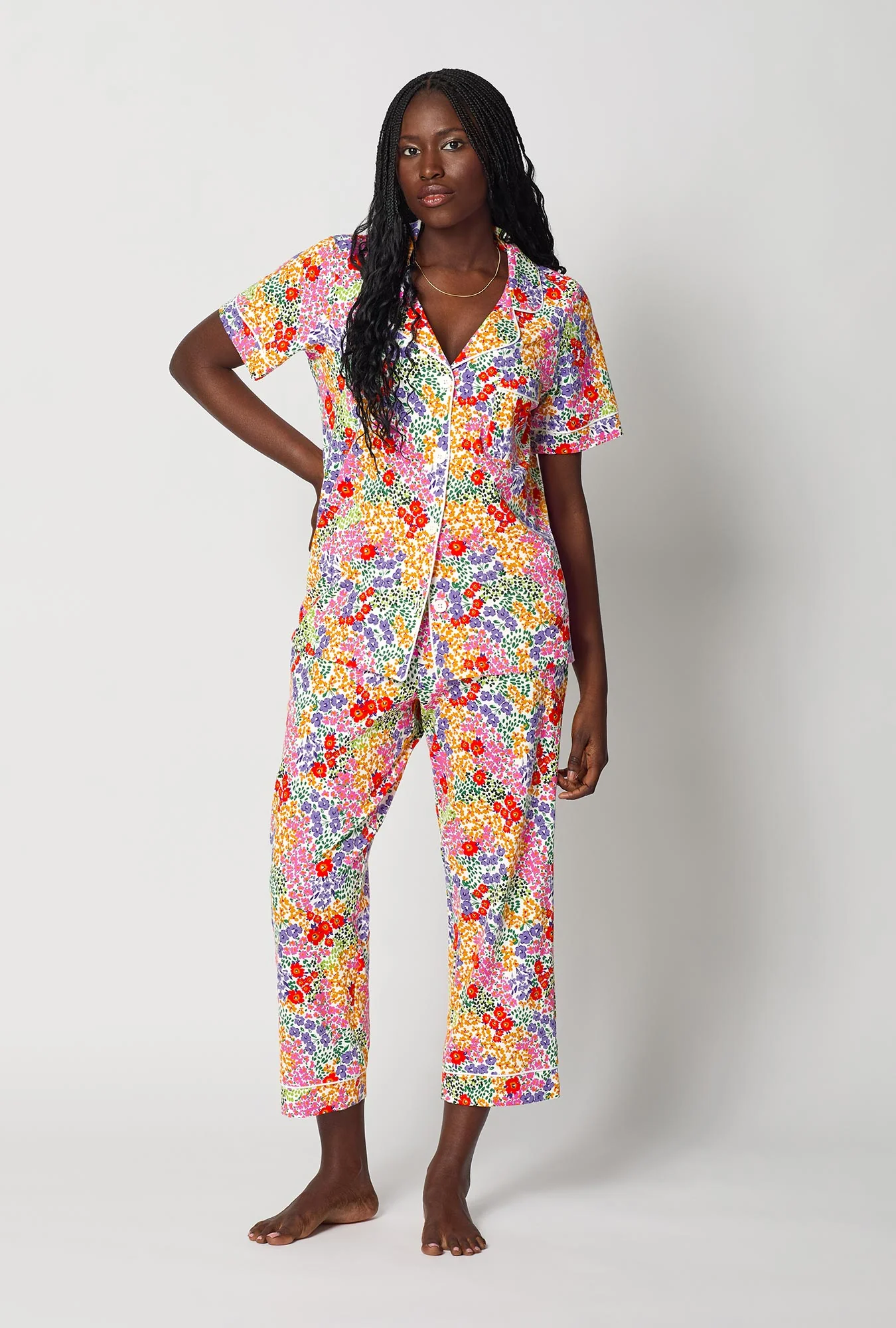 Spring Fields Short Sleeve Classic Stretch Jersey Cropped Pj Set