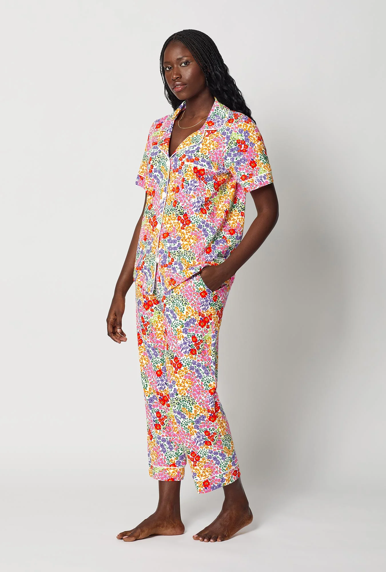 Spring Fields Short Sleeve Classic Stretch Jersey Cropped Pj Set - Image 2