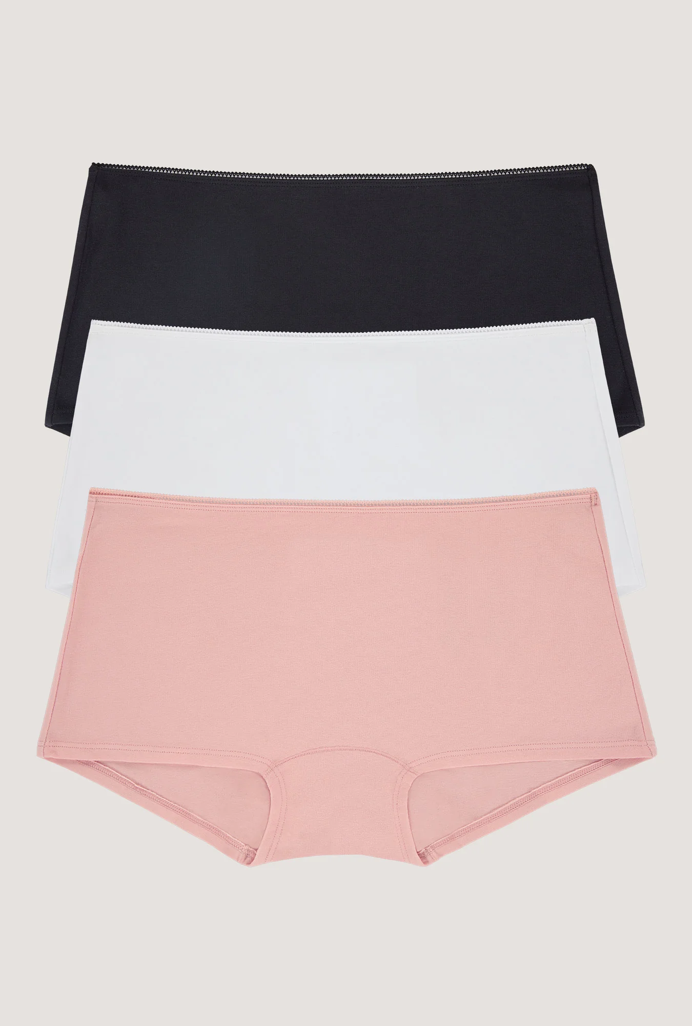 Stretch Jersey Boyshort Underwear 3 Pack - Black, White, First Blush