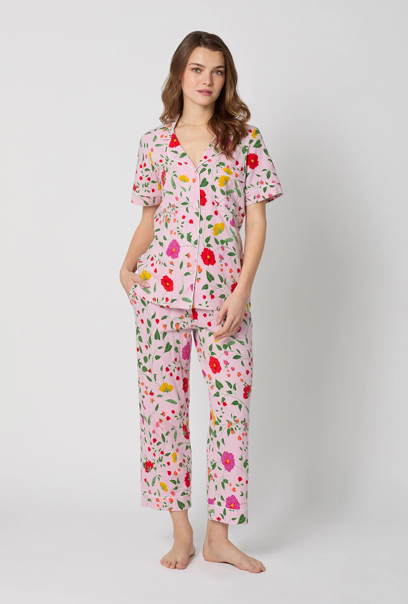 Sunlit Floral Short Sleeve Classic Stretch Jersey Cropped Pj Set