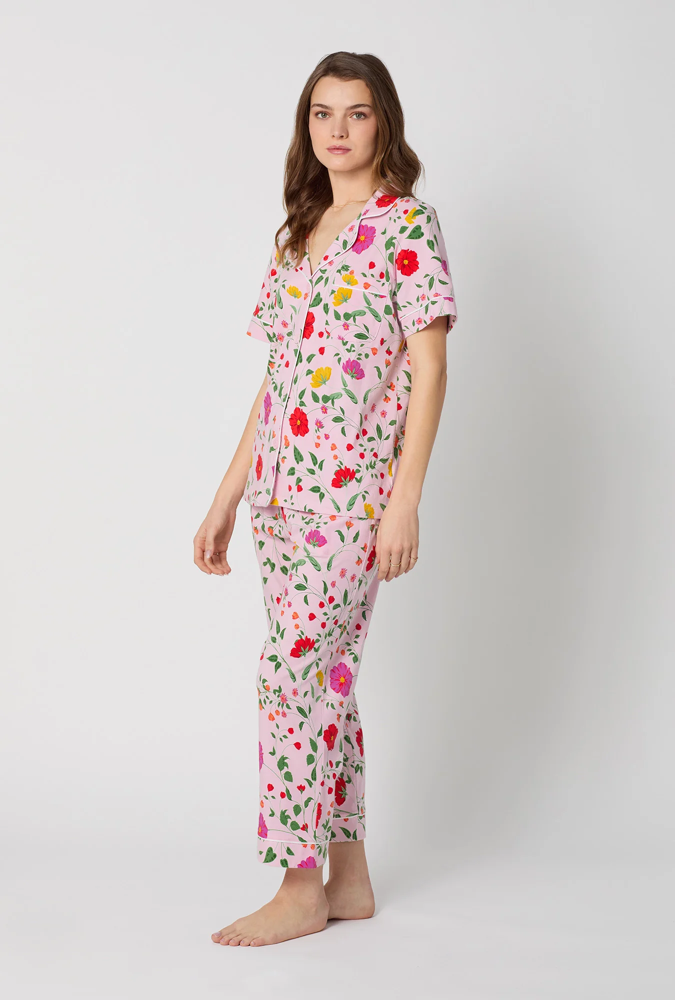 Sunlit Floral Short Sleeve Classic Stretch Jersey Cropped Pj Set - Image 2