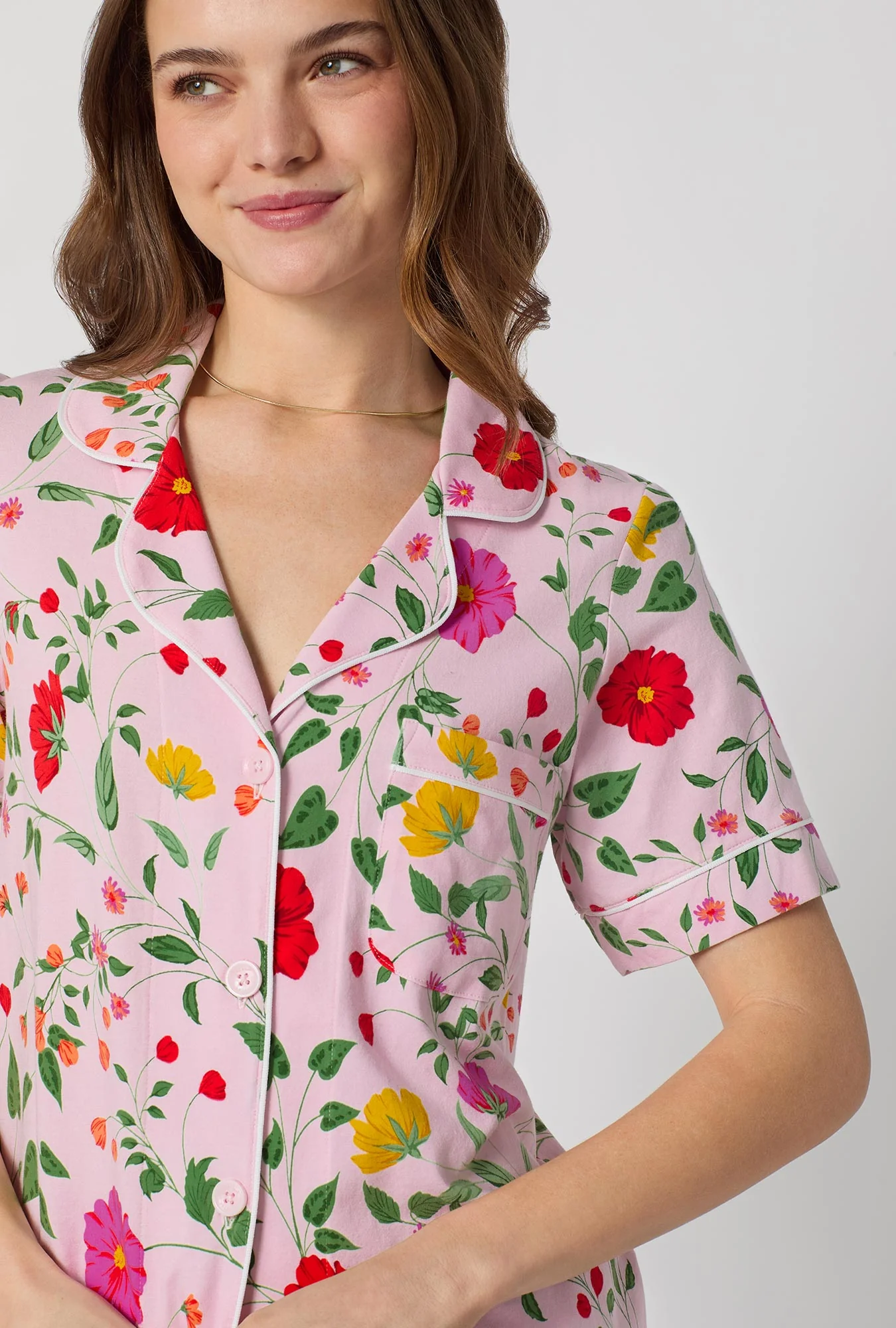 Sunlit Floral Short Sleeve Classic Stretch Jersey Cropped Pj Set - Image 3