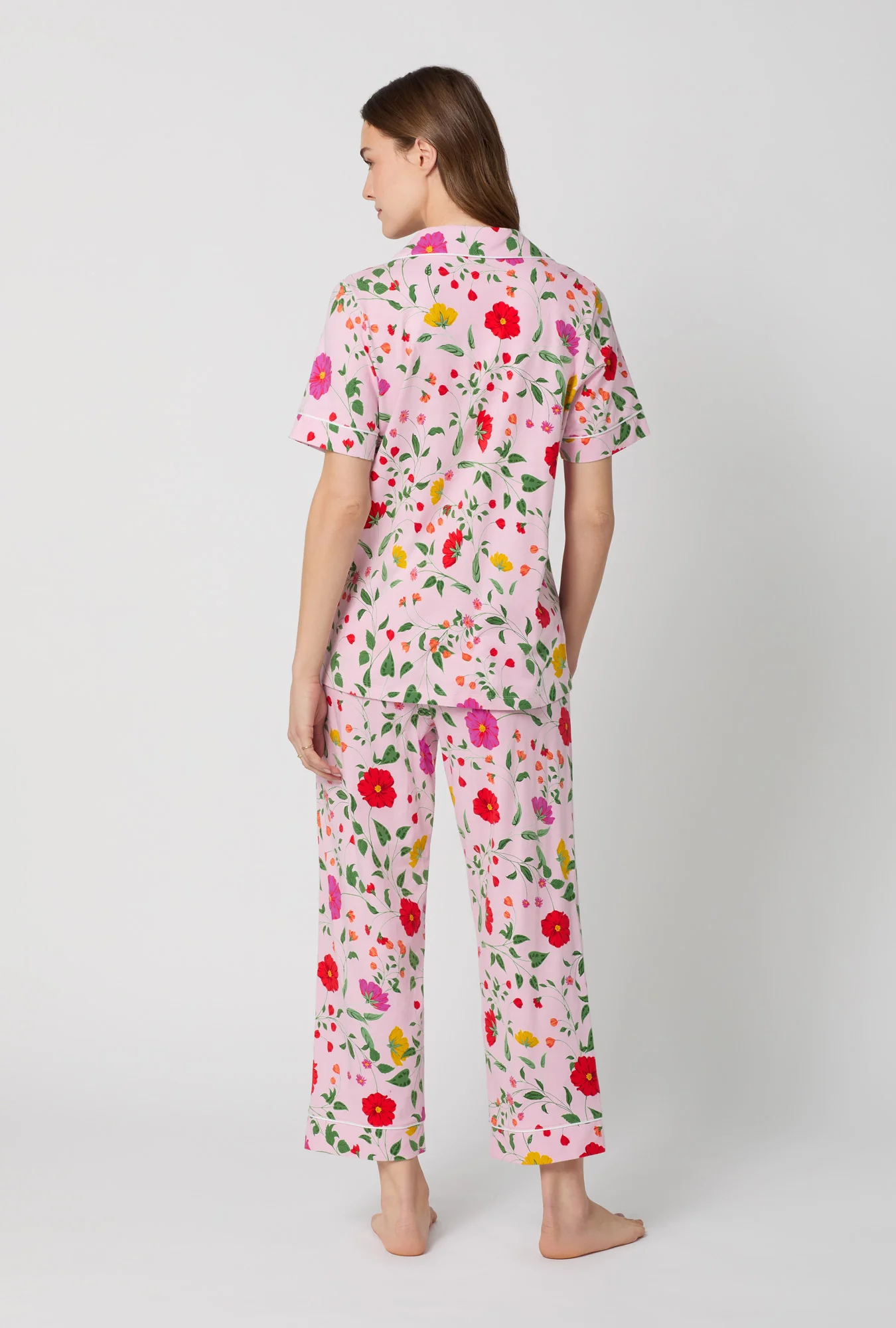 Sunlit Floral Short Sleeve Classic Stretch Jersey Cropped Pj Set - Image 4