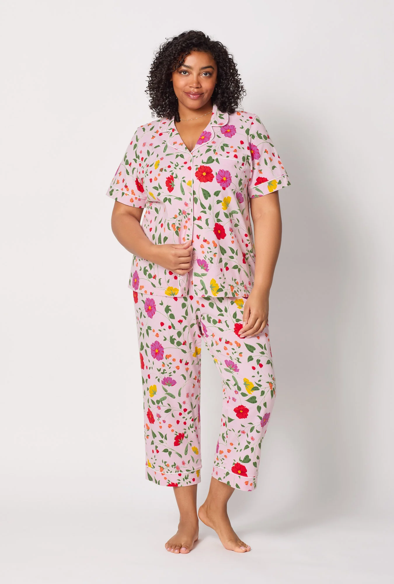 Sunlit Floral Short Sleeve Classic Stretch Jersey Cropped Pj Set - Image 5
