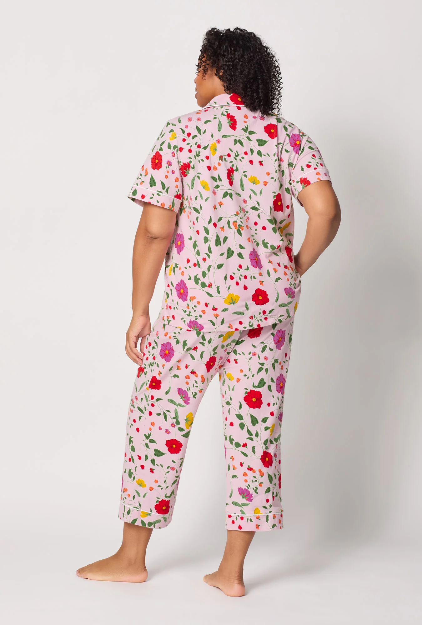 Sunlit Floral Short Sleeve Classic Stretch Jersey Cropped Pj Set - Image 6