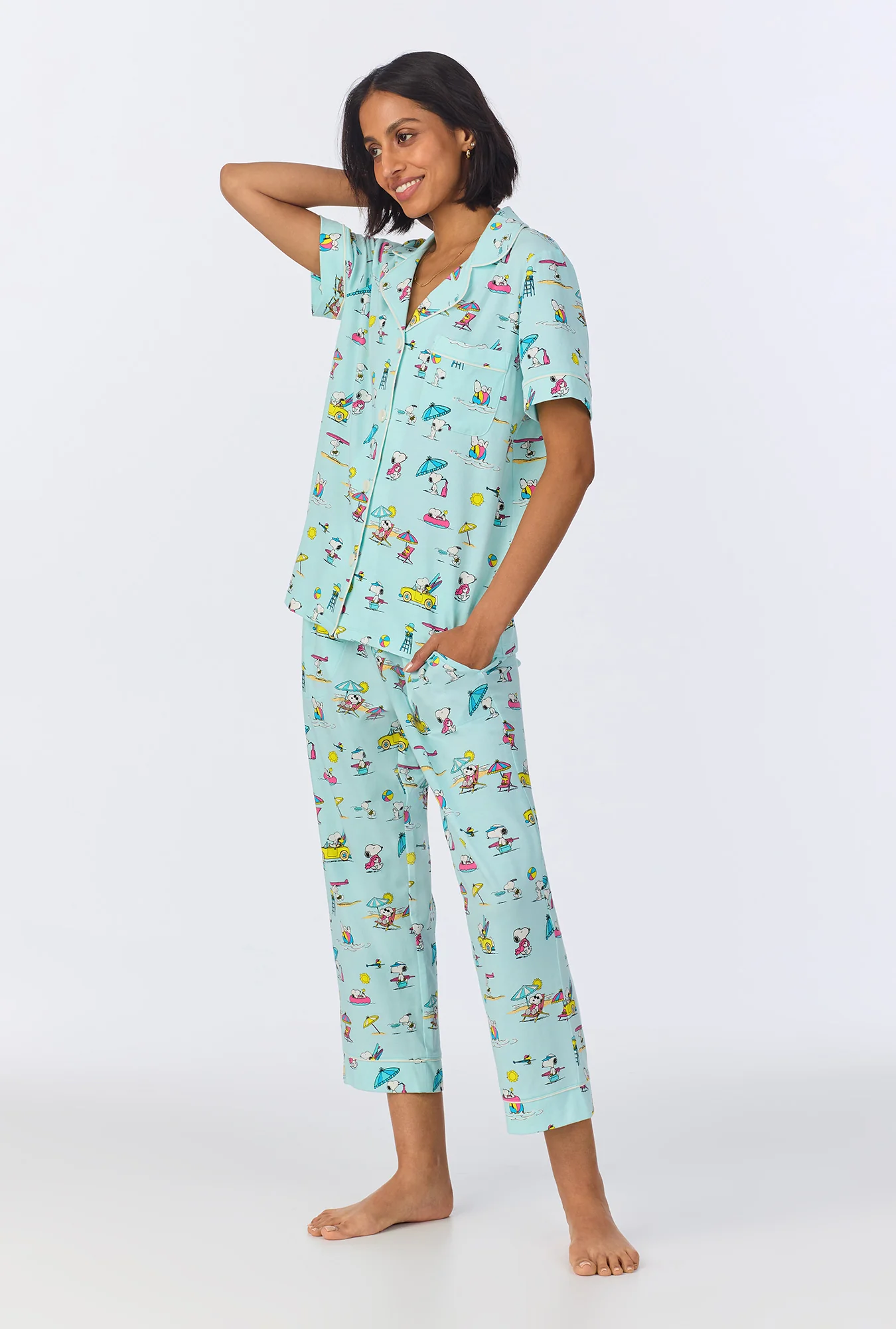 Surfside Snoopy® Short Sleeve Classic Cropped Stretch Jersey PJ Set - Image 3