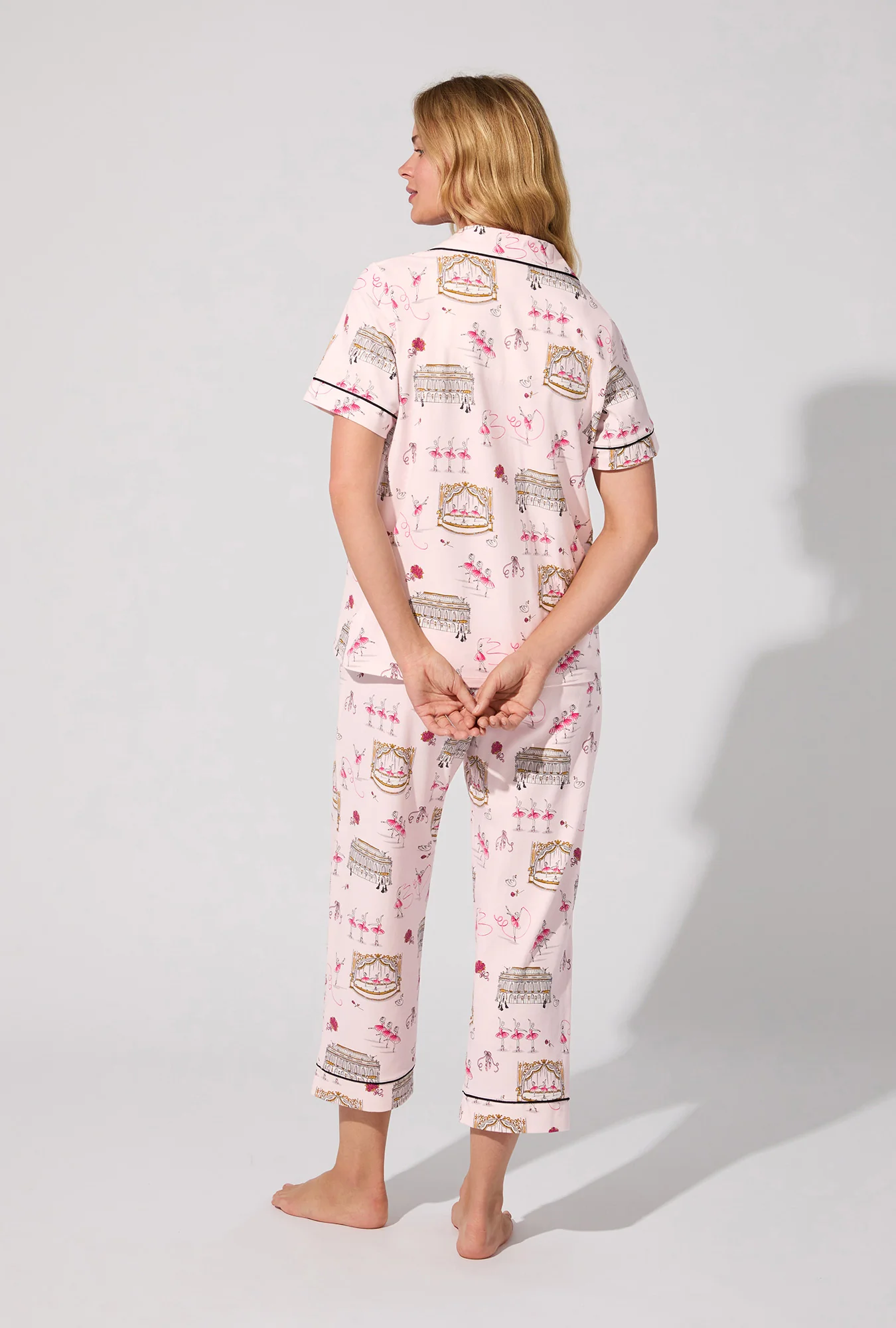 Swan Lake Short Sleeve Classic Stretch Jersey Cropped PJ Set - Image 4