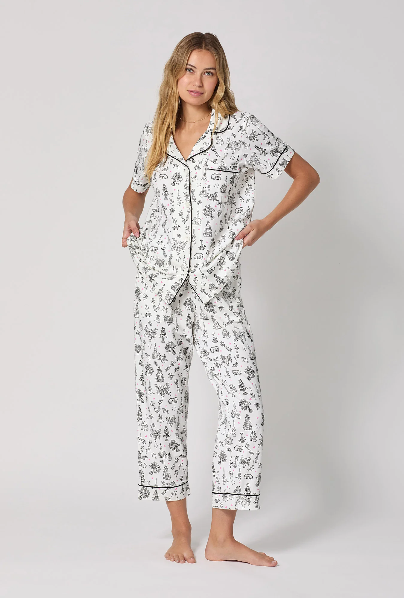 Tie The Knot Short Sleeve Classic Stretch Jersey Cropped Pj Set