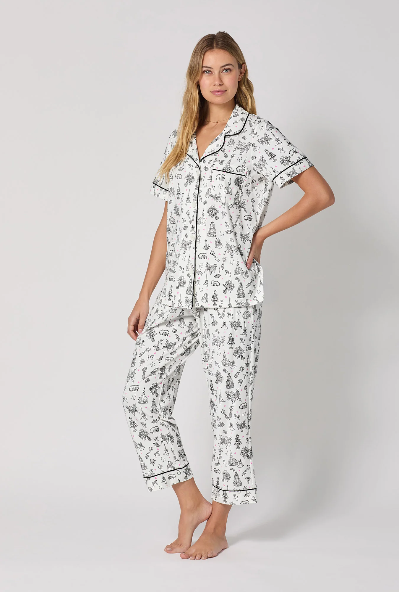 Tie The Knot Short Sleeve Classic Stretch Jersey Cropped Pj Set - Image 2