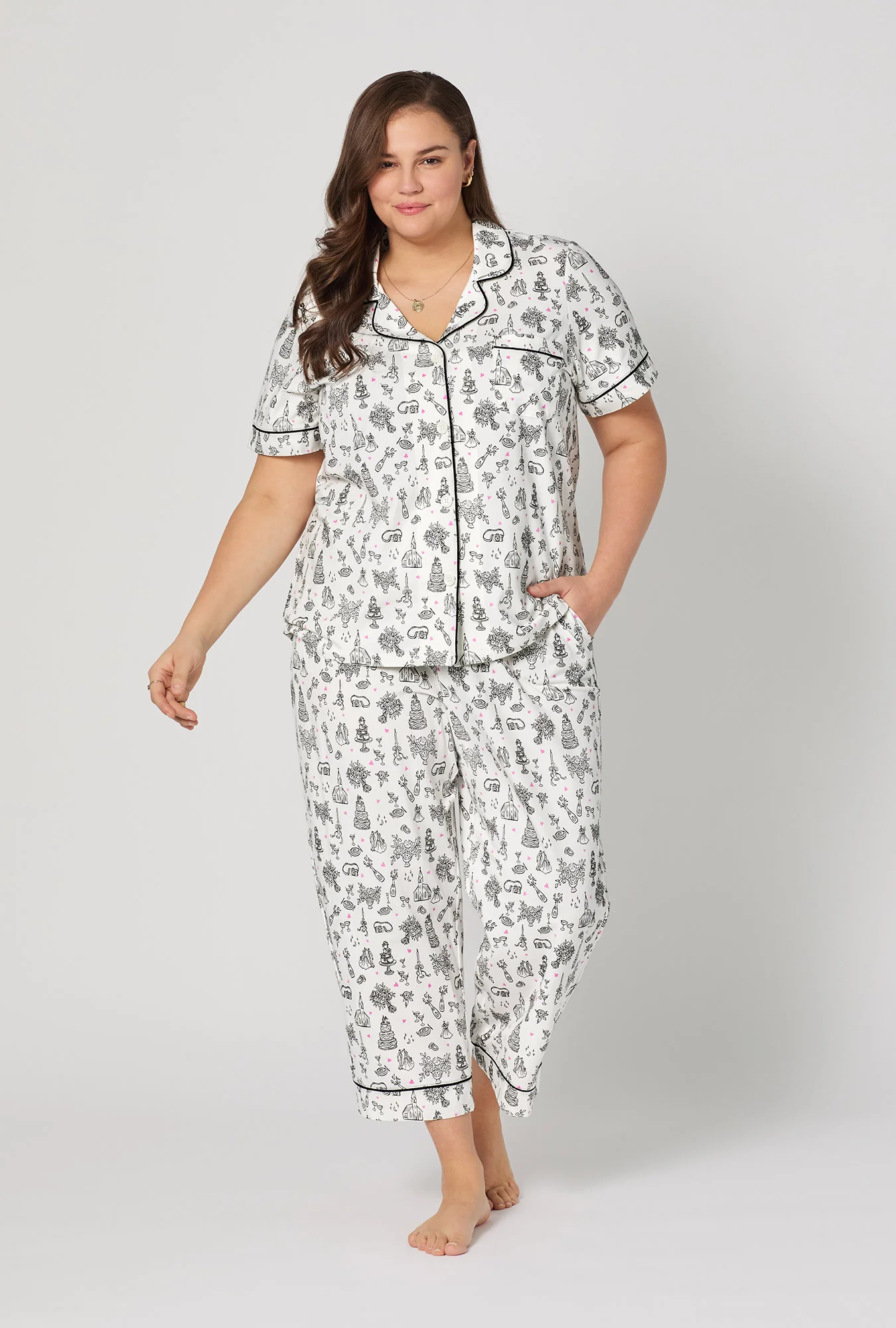 Tie The Knot Short Sleeve Classic Stretch Jersey Cropped Pj Set - Image 6