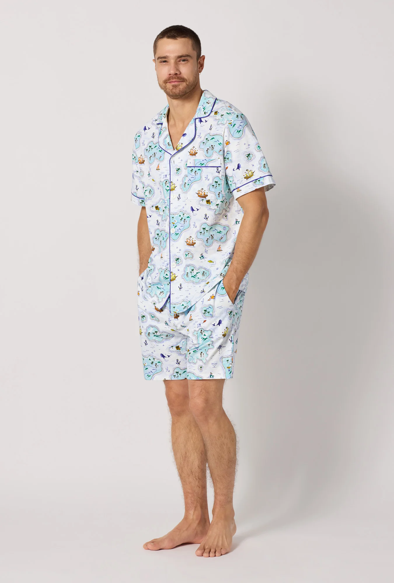 Treasure Hunt Men's Short Sleeve Classic Stretch Jersey Short Pj Set
