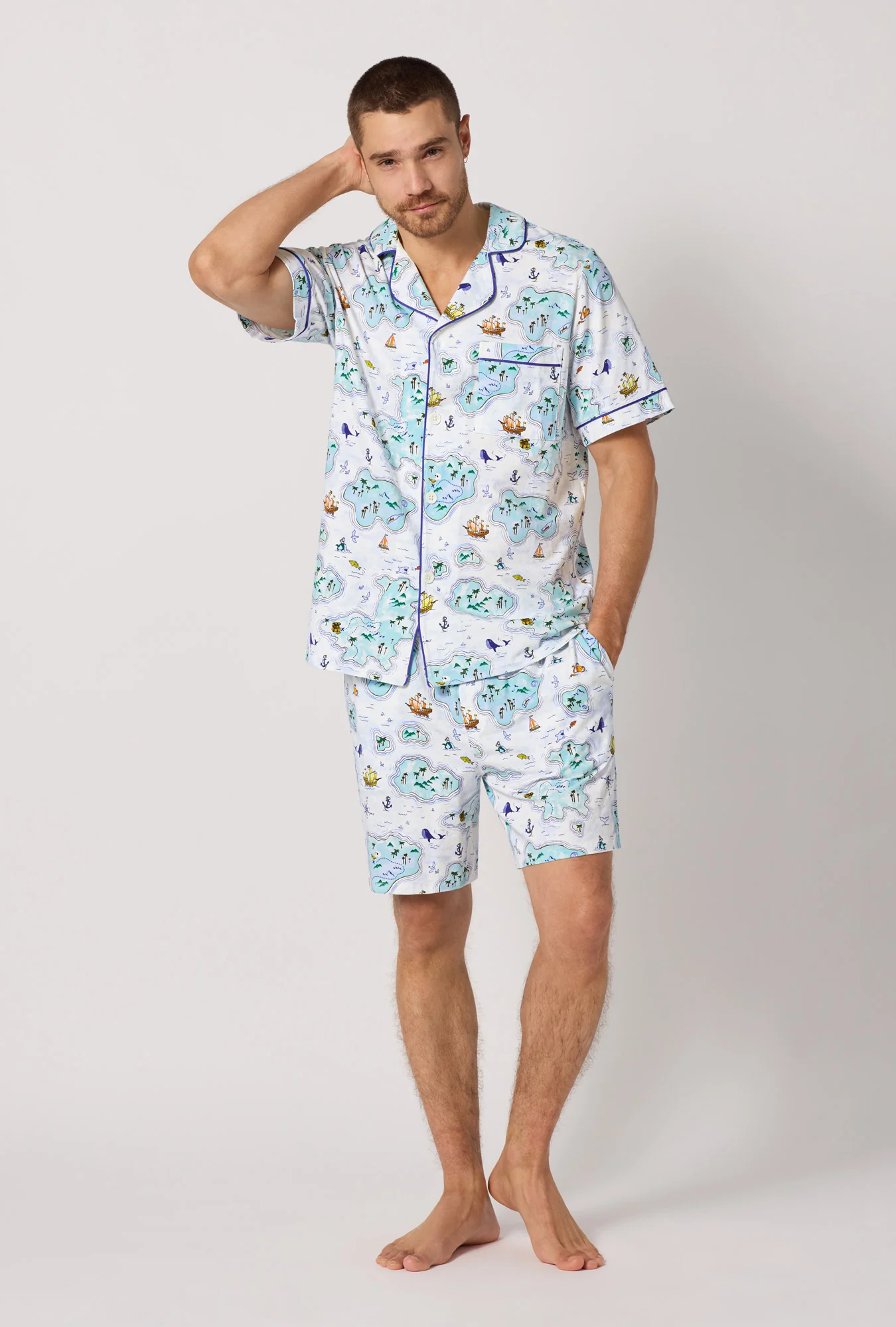 Treasure Hunt Men's Short Sleeve Classic Stretch Jersey Short Pj Set - Image 2
