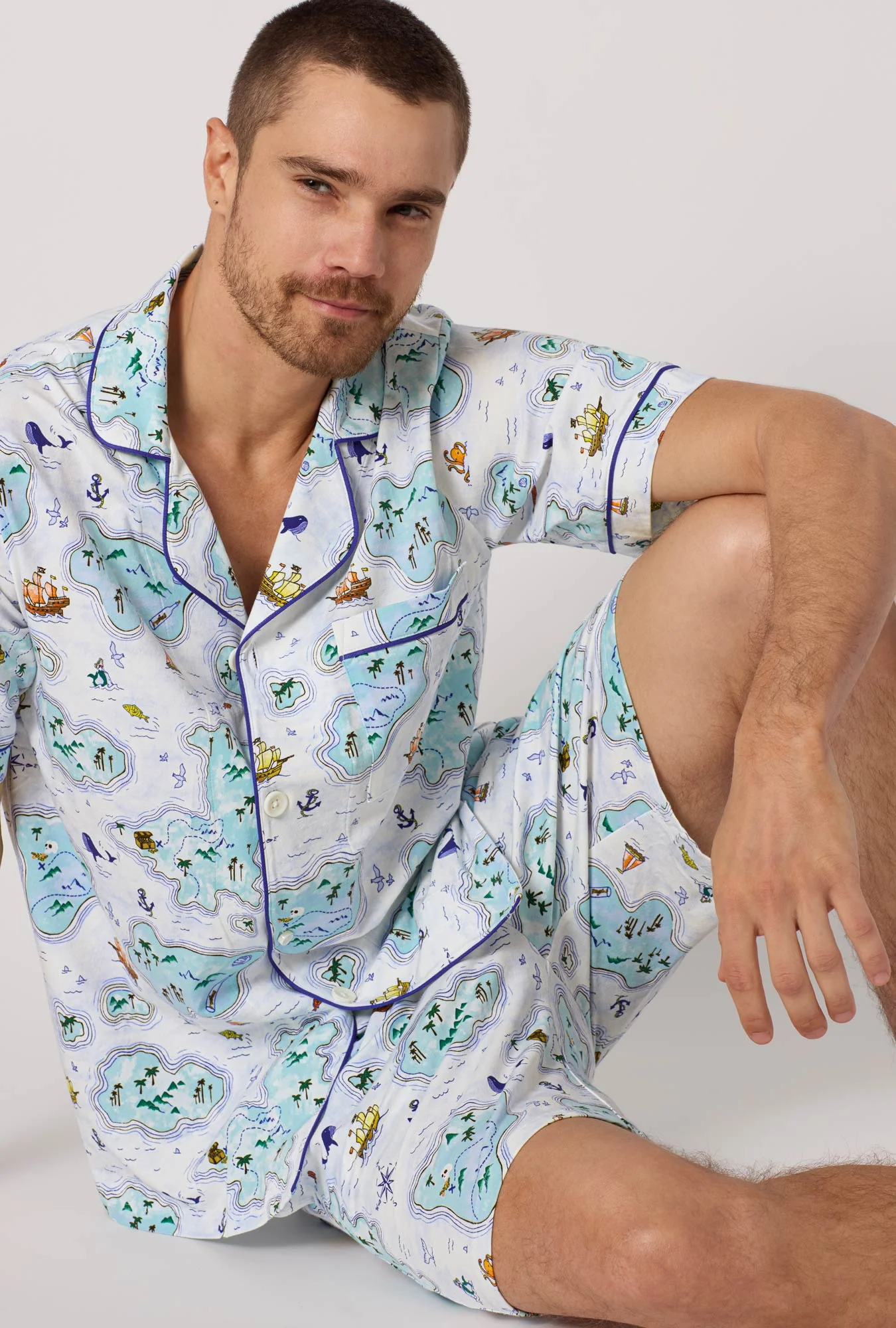 Treasure Hunt Men's Short Sleeve Classic Stretch Jersey Short Pj Set - Image 4