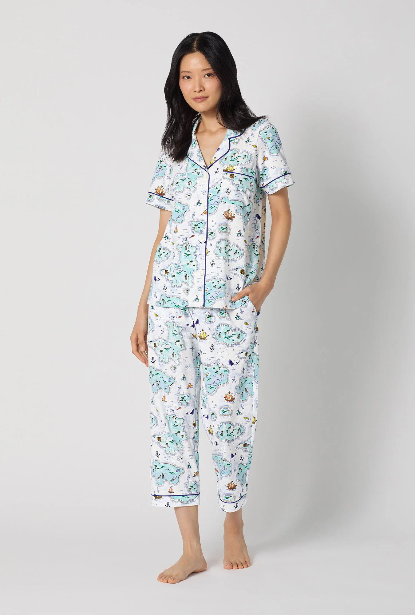 Treasure Hunt Short Sleeve Classic Stretch Jersey Cropped Pj Set