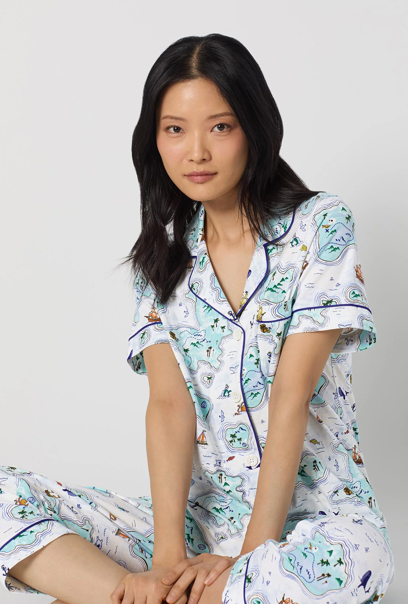 Treasure Hunt Short Sleeve Classic Stretch Jersey Cropped Pj Set - Image 3