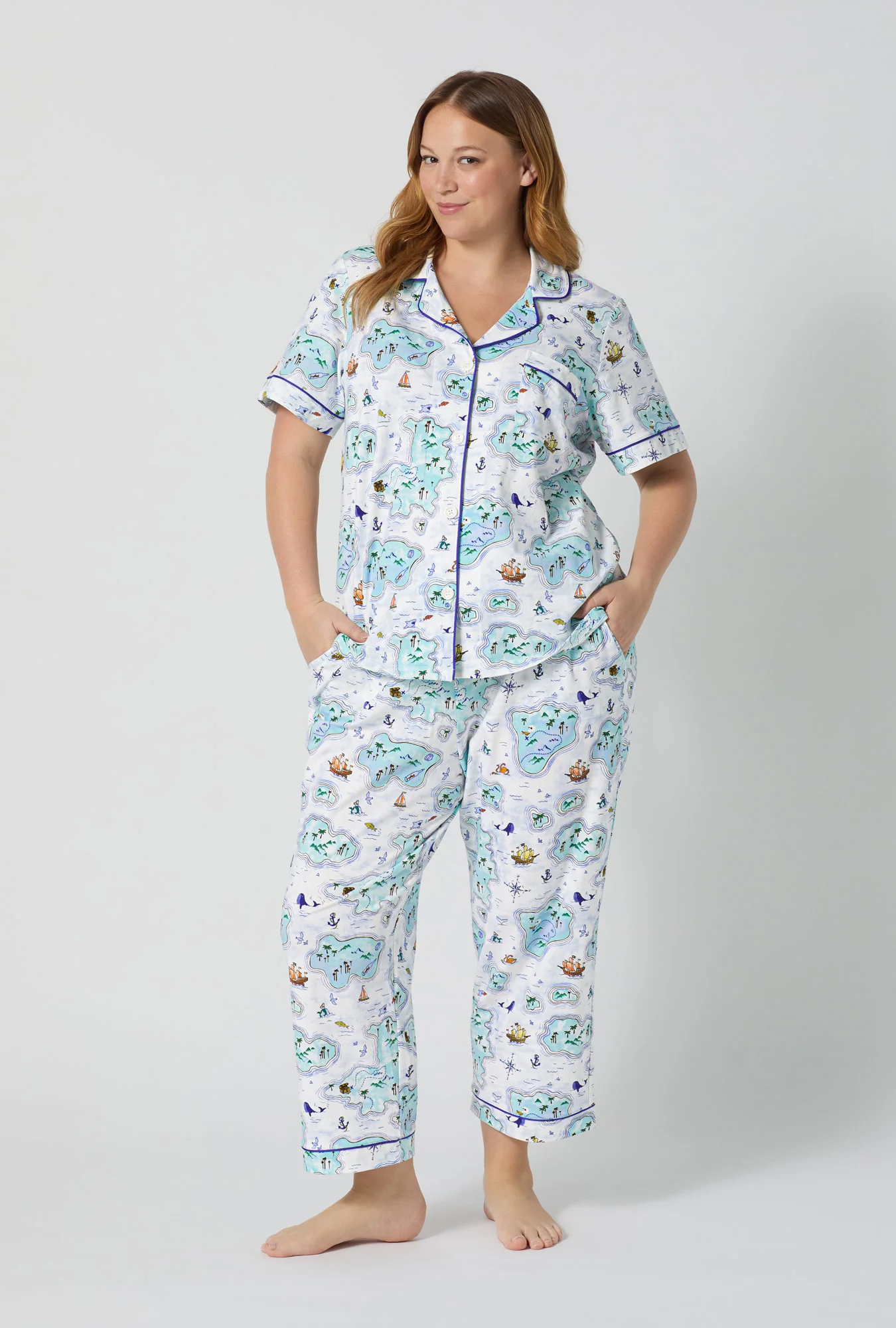 Treasure Hunt Short Sleeve Classic Stretch Jersey Cropped Pj Set - Image 5