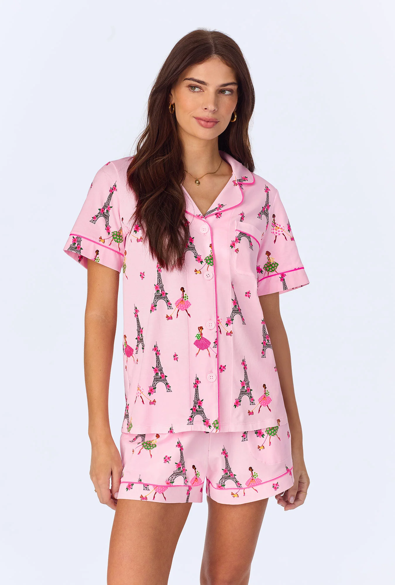 Tres Chic Short Sleeve Classic Shorty Stretch Jersey PJ Set - Image 4