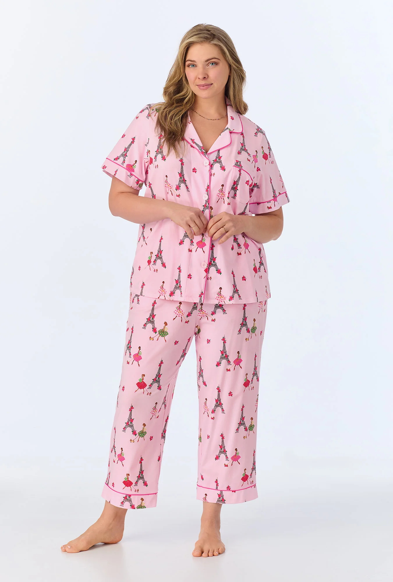Tres Chic Short Sleeve Classic Stretch Jersey Cropped PJ Set - Image 4