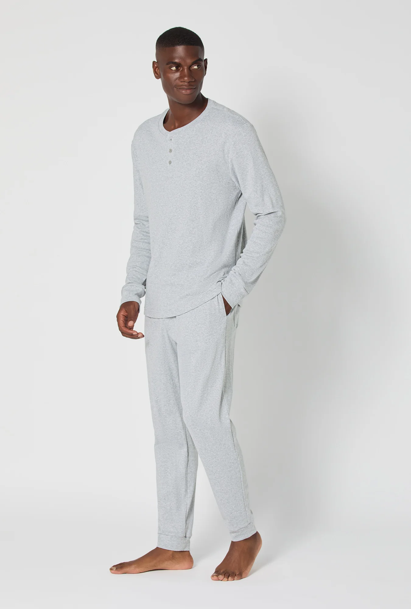 True Grey Heather Men's Long Sleeve Henley And Jogger Cotton Rib Pj Set - Image 2