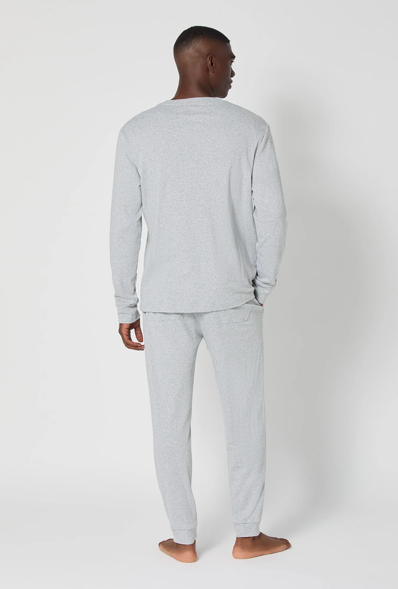 True Grey Heather Men's Long Sleeve Henley And Jogger Cotton Rib Pj Set - Image 3