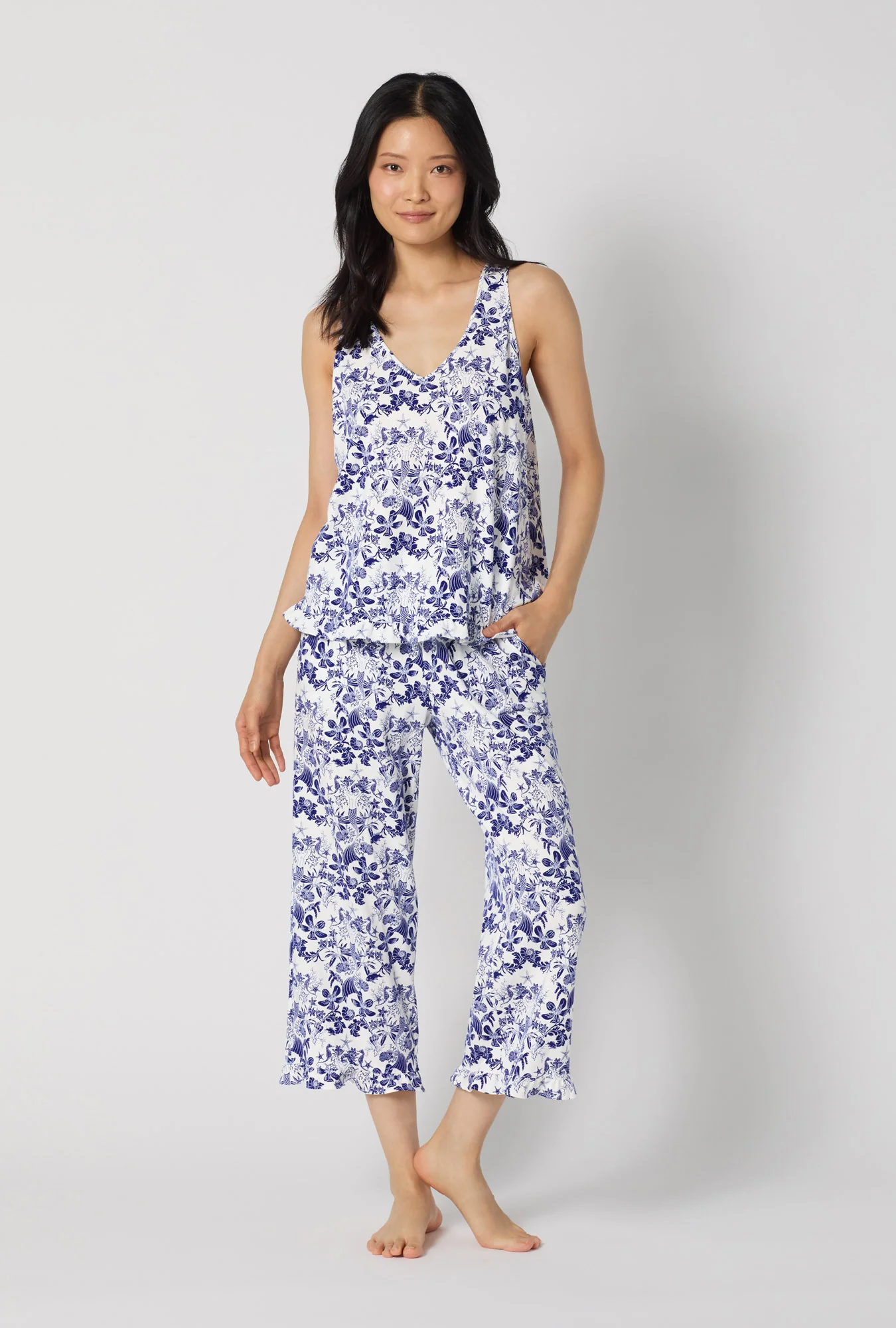 Under The Sea Ruffle Tank Stretch Jersey Cropped Pj Set
