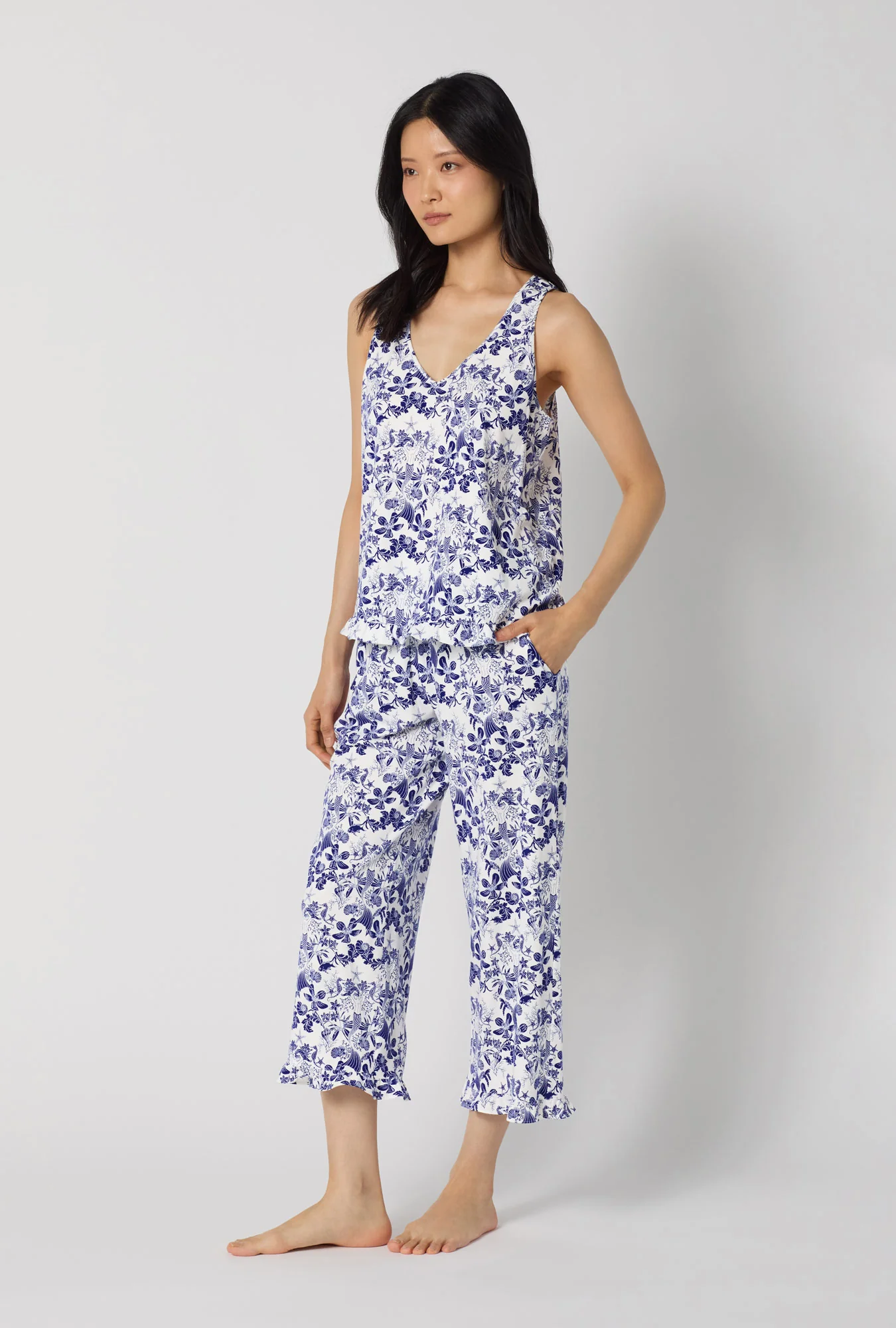 Under The Sea Ruffle Tank Stretch Jersey Cropped Pj Set - Image 2