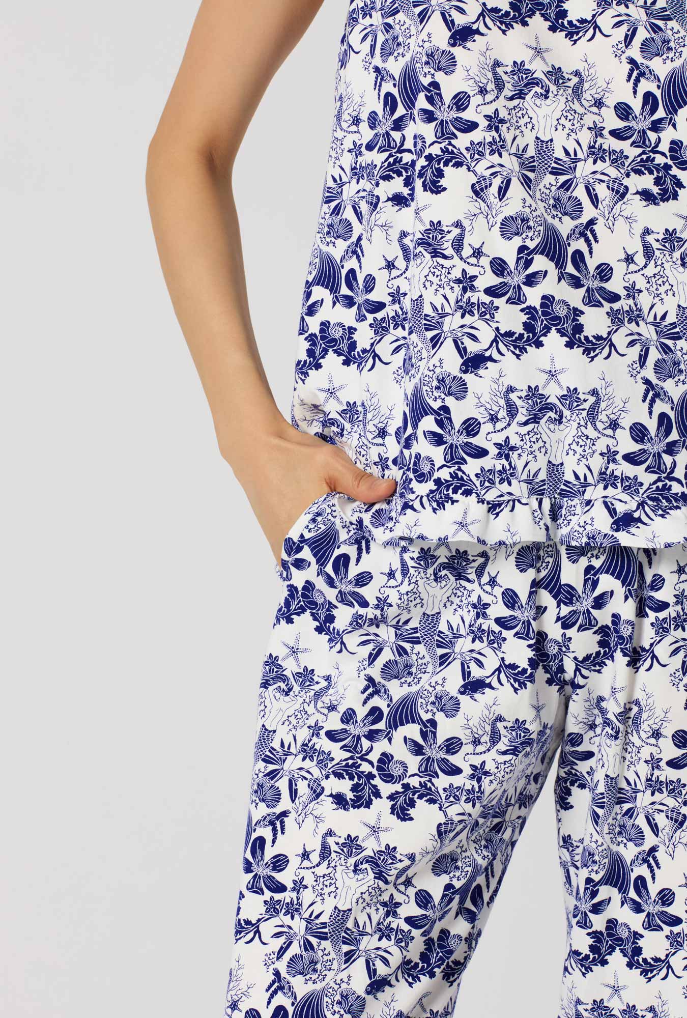 Under The Sea Ruffle Tank Stretch Jersey Cropped Pj Set - Image 3