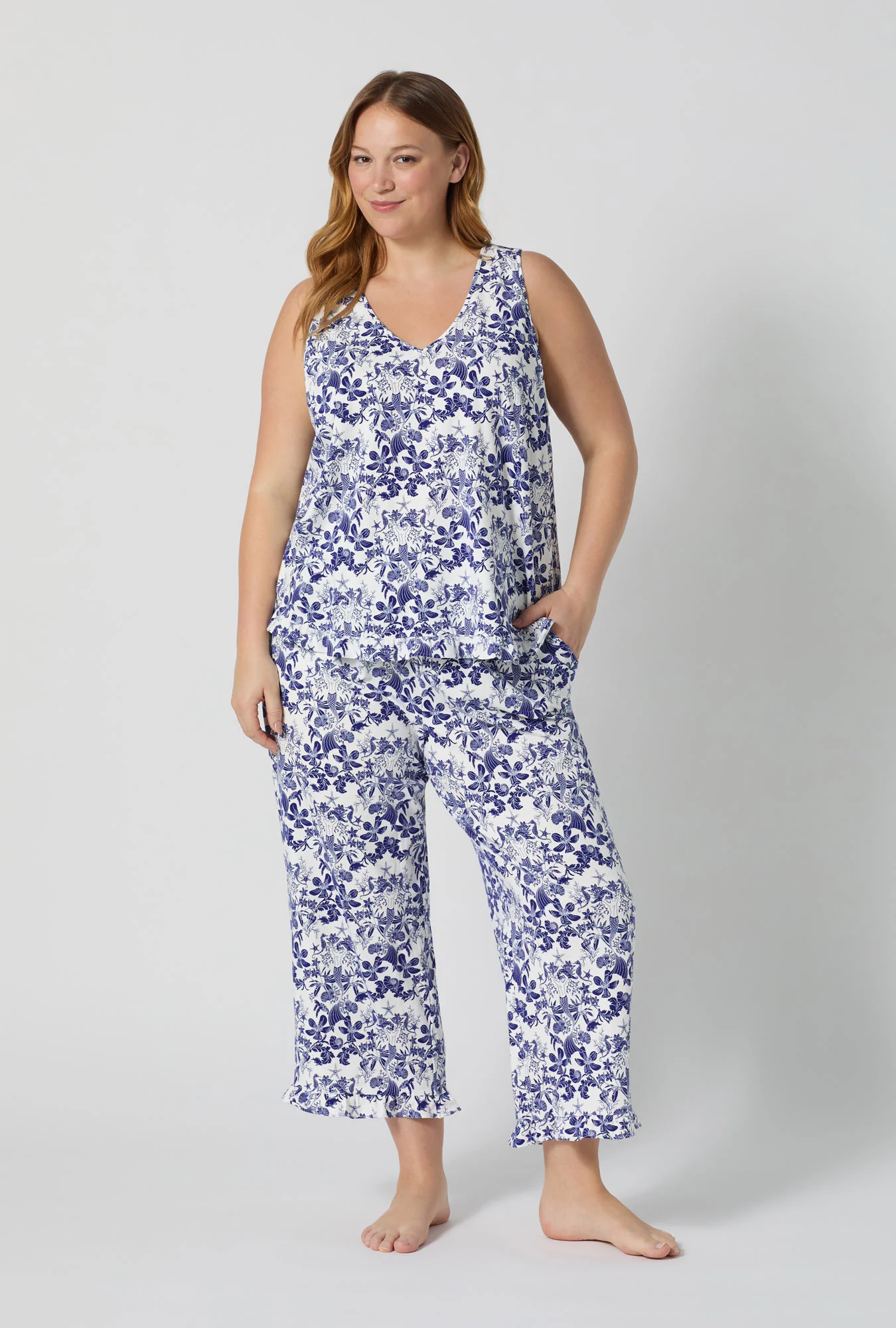 Under The Sea Ruffle Tank Stretch Jersey Cropped Pj Set - Image 5