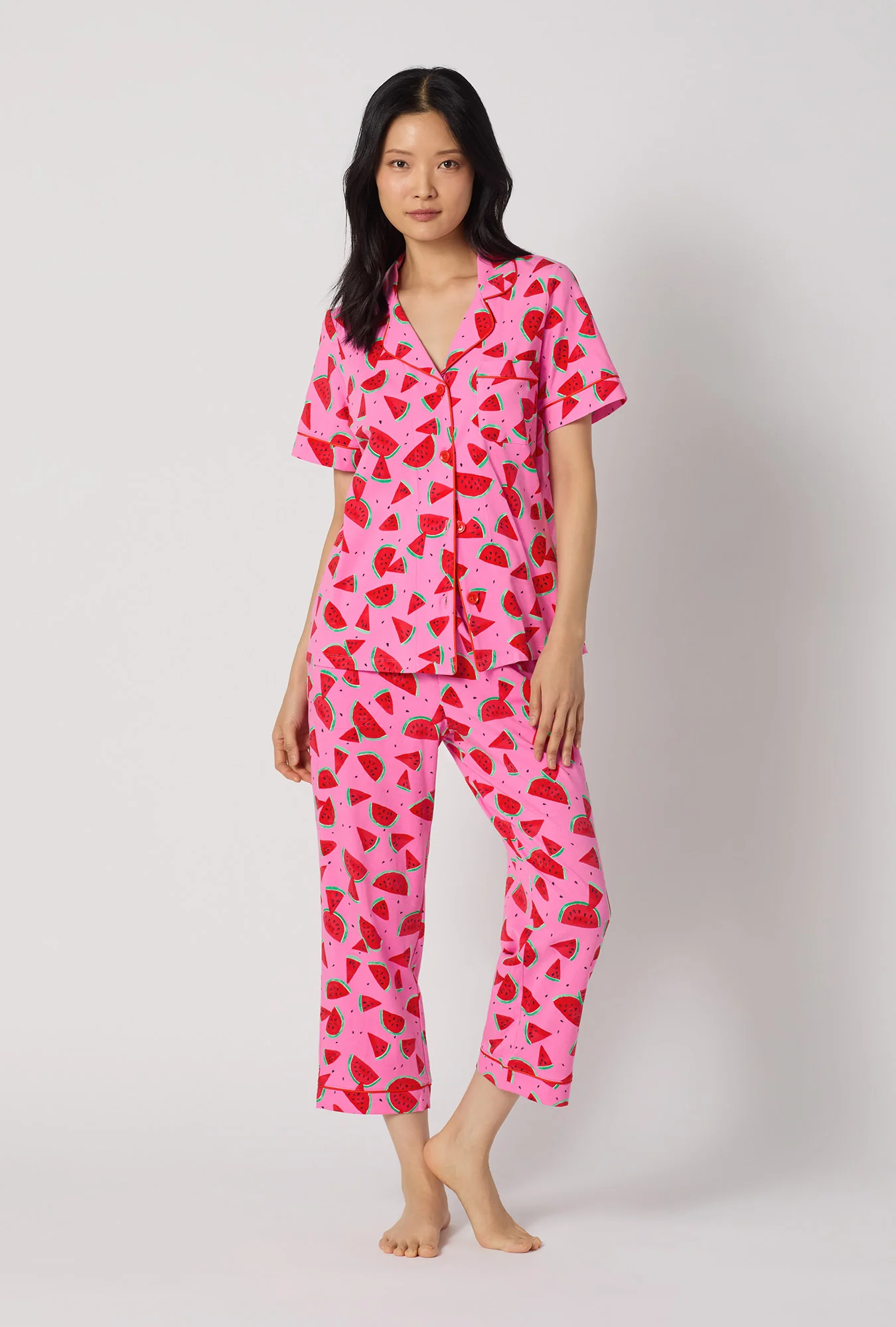 Watermelon Crush Short Sleeve Classic Stretch Jersey Cropped Pj Set