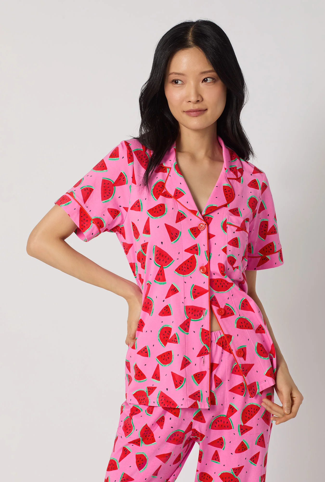 Watermelon Crush Short Sleeve Classic Stretch Jersey Cropped Pj Set - Image 2