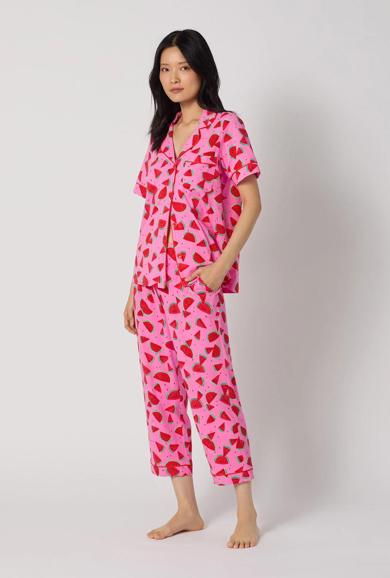 Watermelon Crush Short Sleeve Classic Stretch Jersey Cropped Pj Set - Image 3
