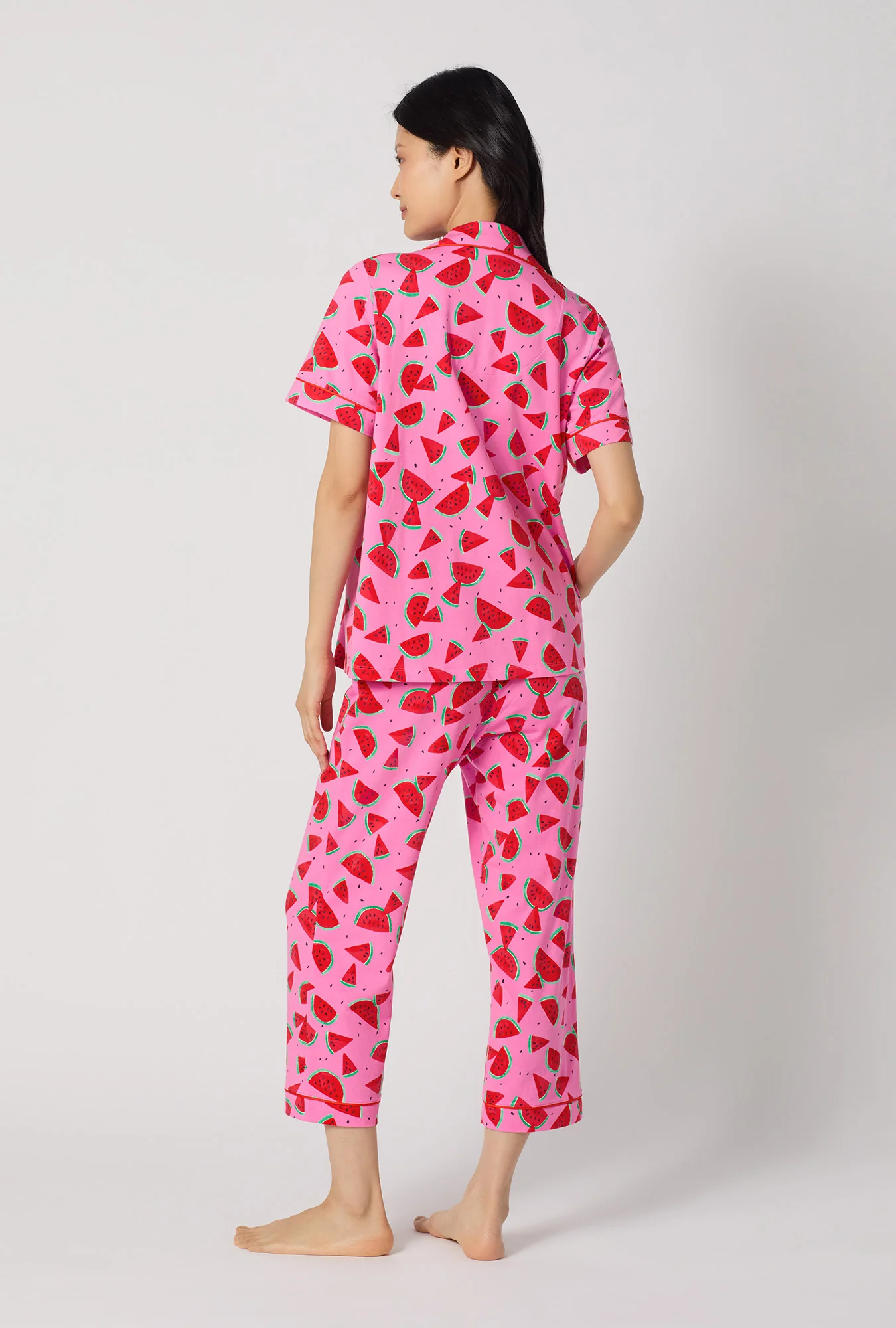 Watermelon Crush Short Sleeve Classic Stretch Jersey Cropped Pj Set - Image 4