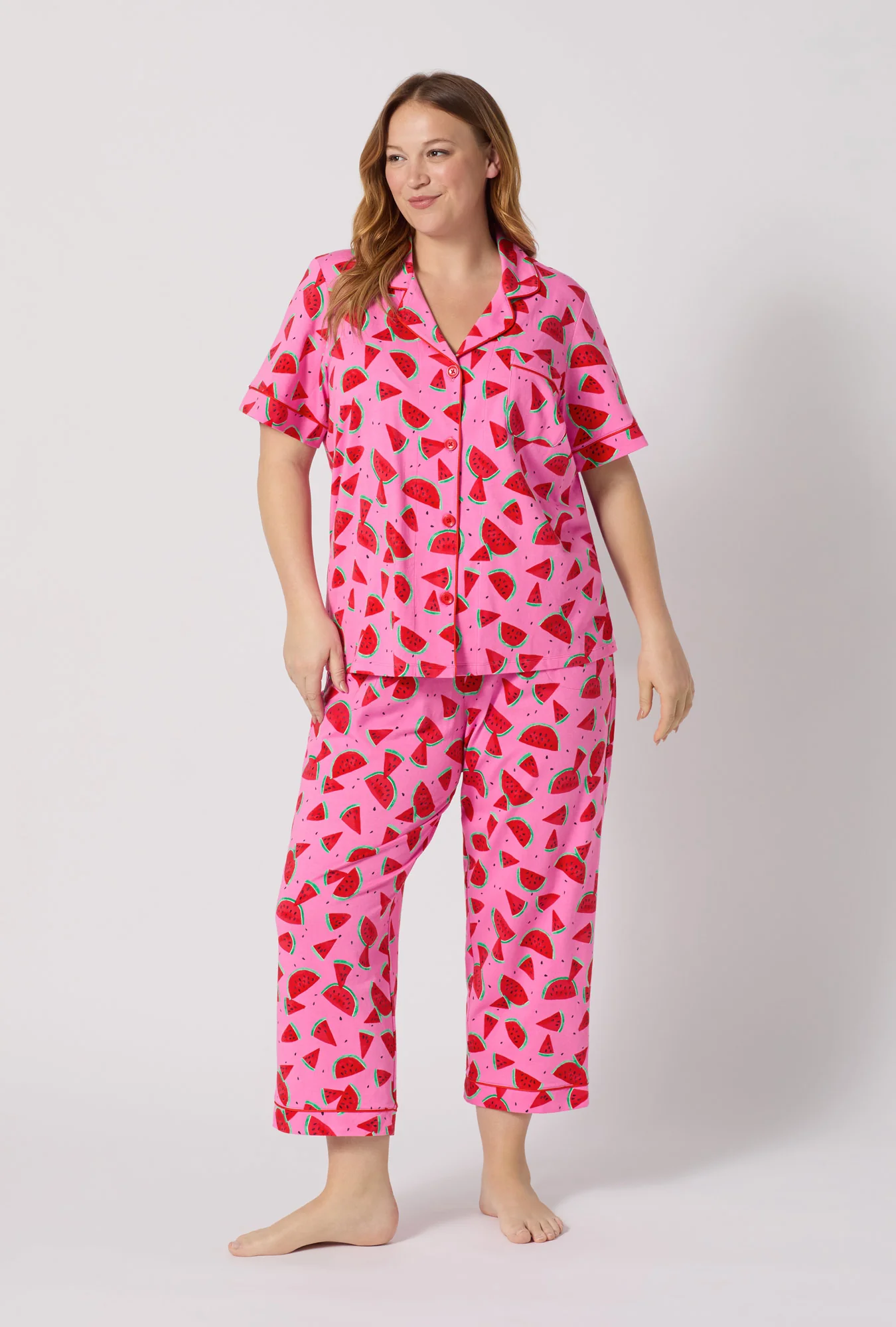 Watermelon Crush Short Sleeve Classic Stretch Jersey Cropped Pj Set - Image 5