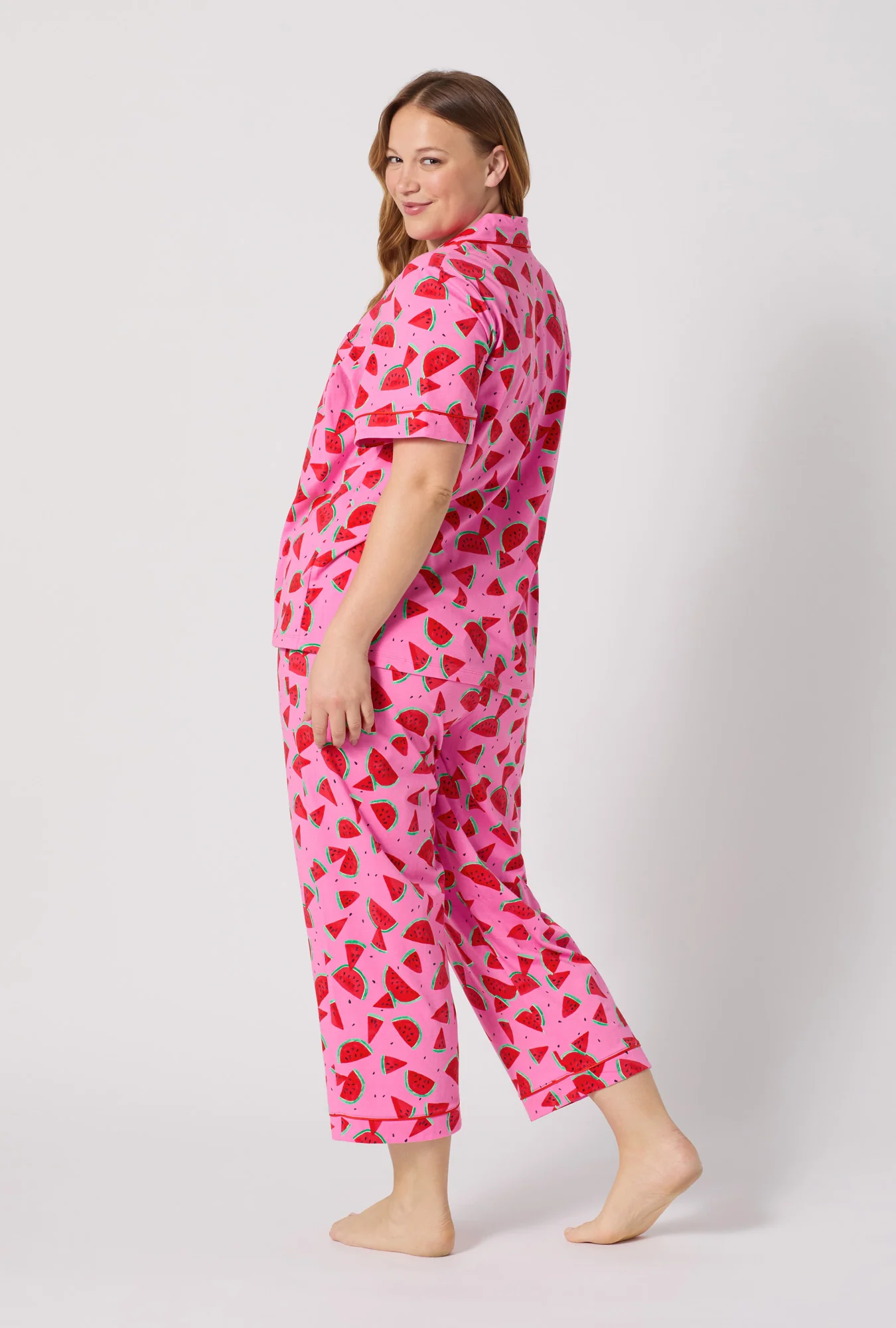 Watermelon Crush Short Sleeve Classic Stretch Jersey Cropped Pj Set - Image 6