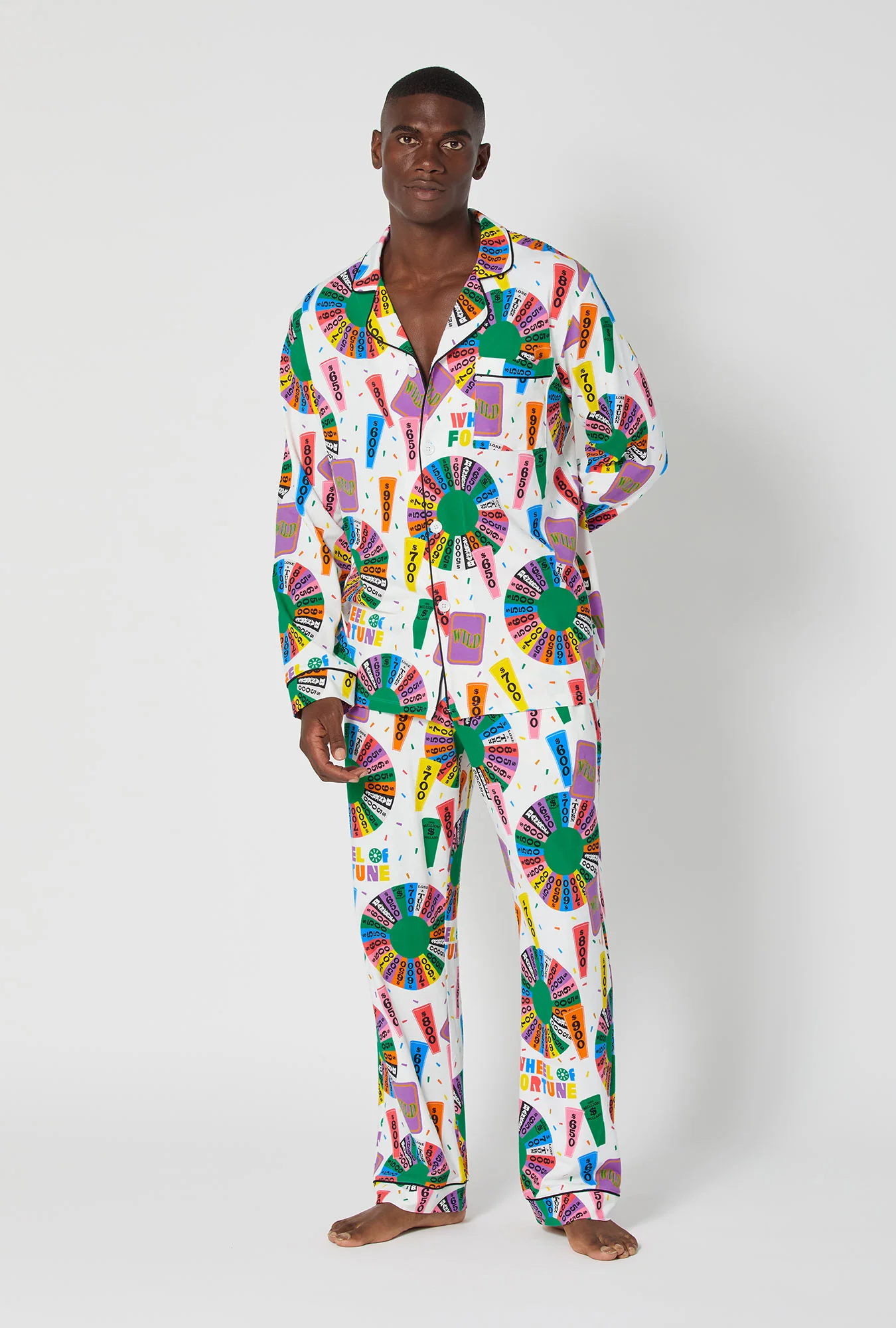 Wheel Of Fortune Men's Long Sleeve Classic Stretch Jersey Pj Set