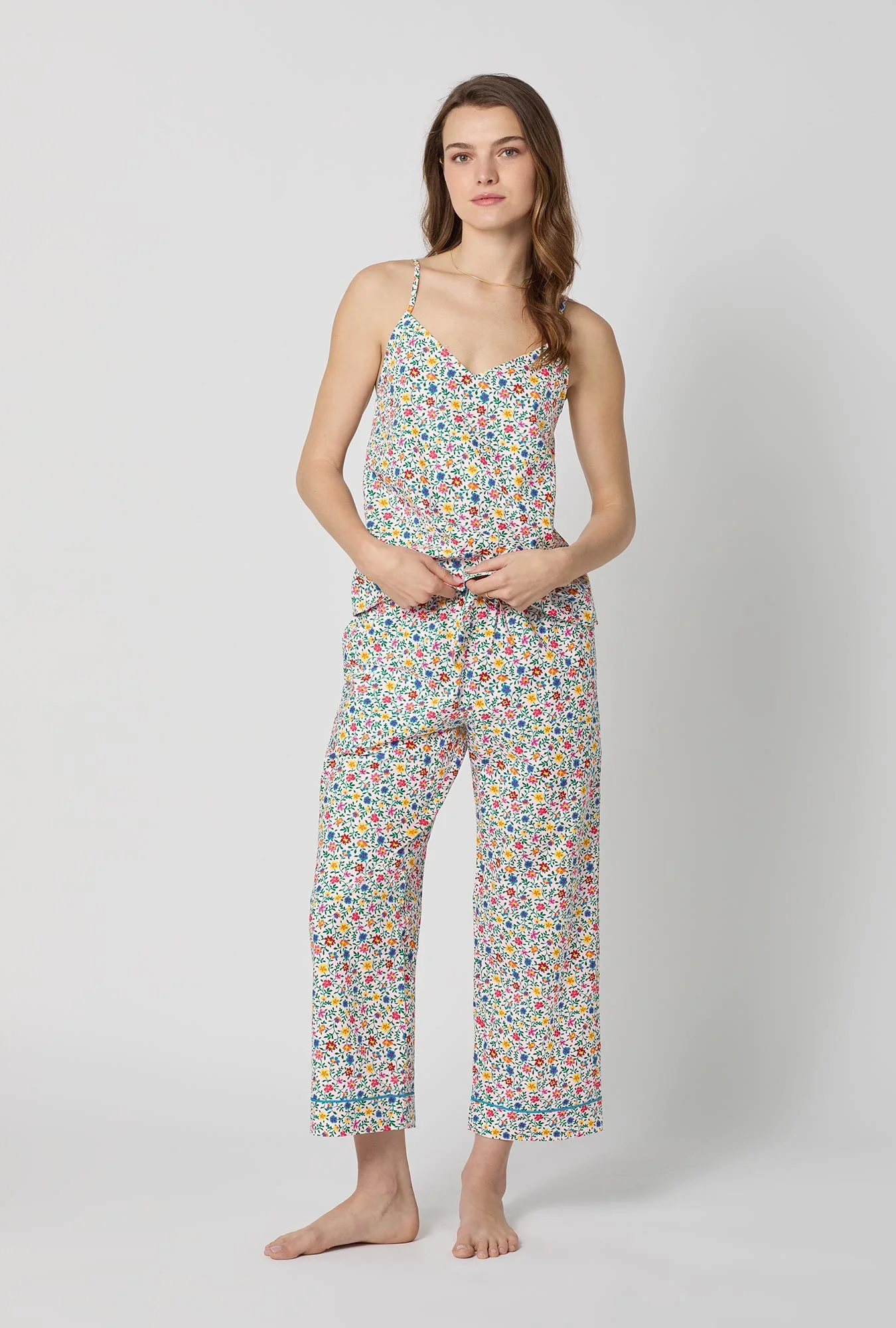Whimsy Ditsy Cami Woven Cotton Poplin Cropped Pj Set