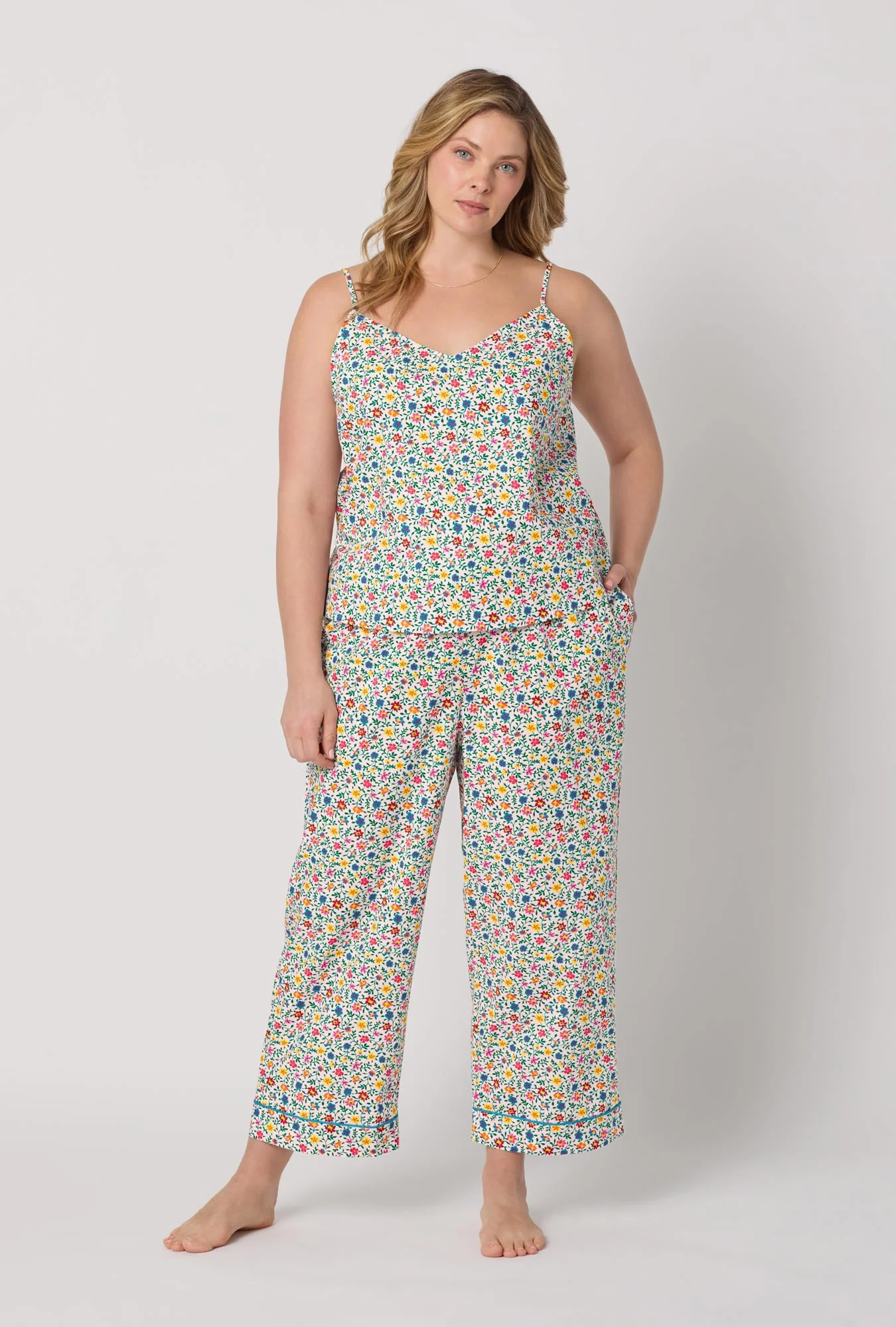 Whimsy Ditsy Cami Woven Cotton Poplin Cropped Pj Set - Image 4