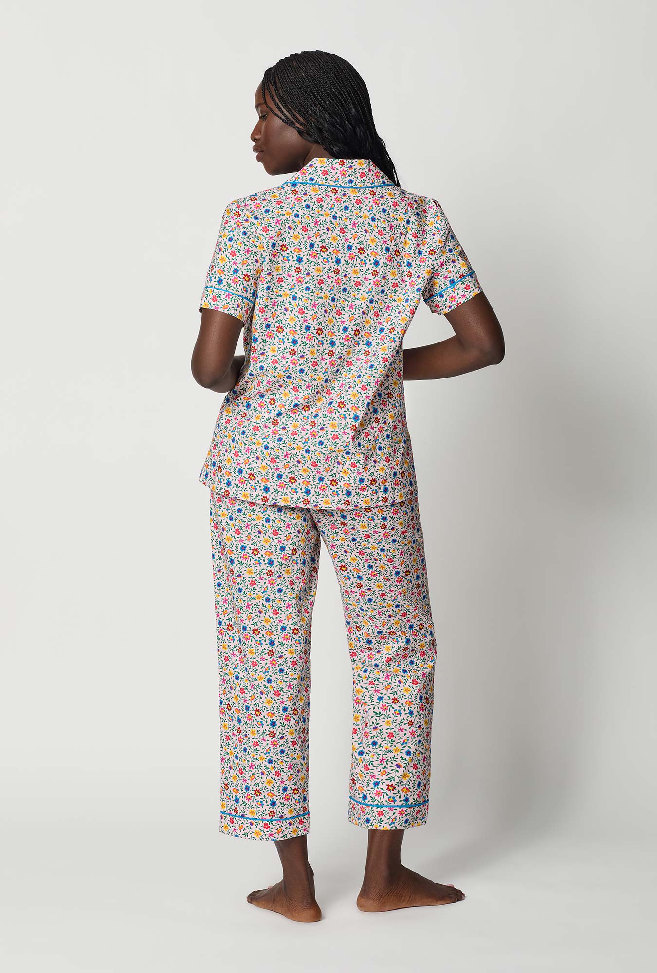Whimsy Ditsy Short Sleeve Classic Woven Cotton Poplin Cropped Pj Set - Image 3