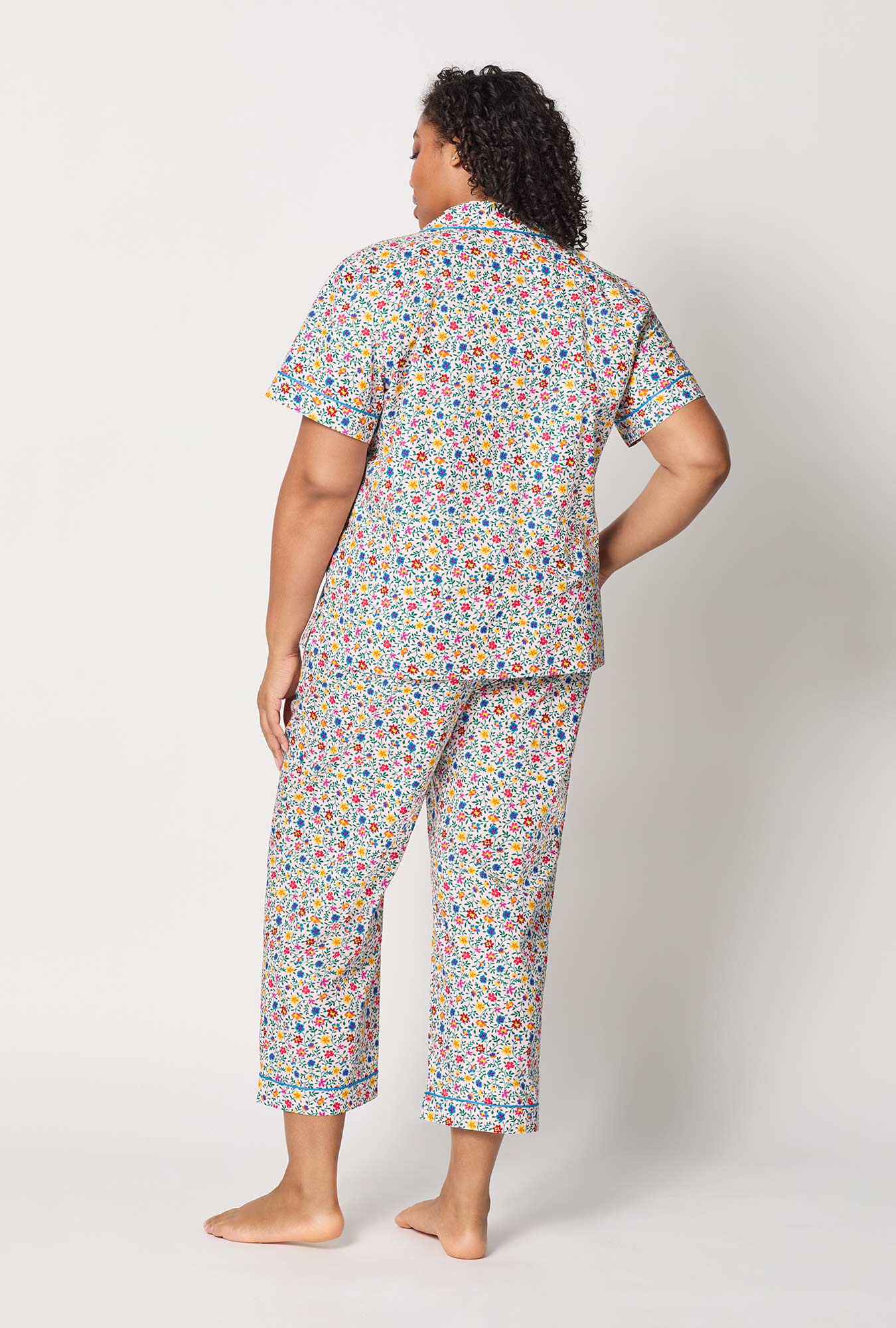Whimsy Ditsy Short Sleeve Classic Woven Cotton Poplin Cropped Pj Set - Image 6